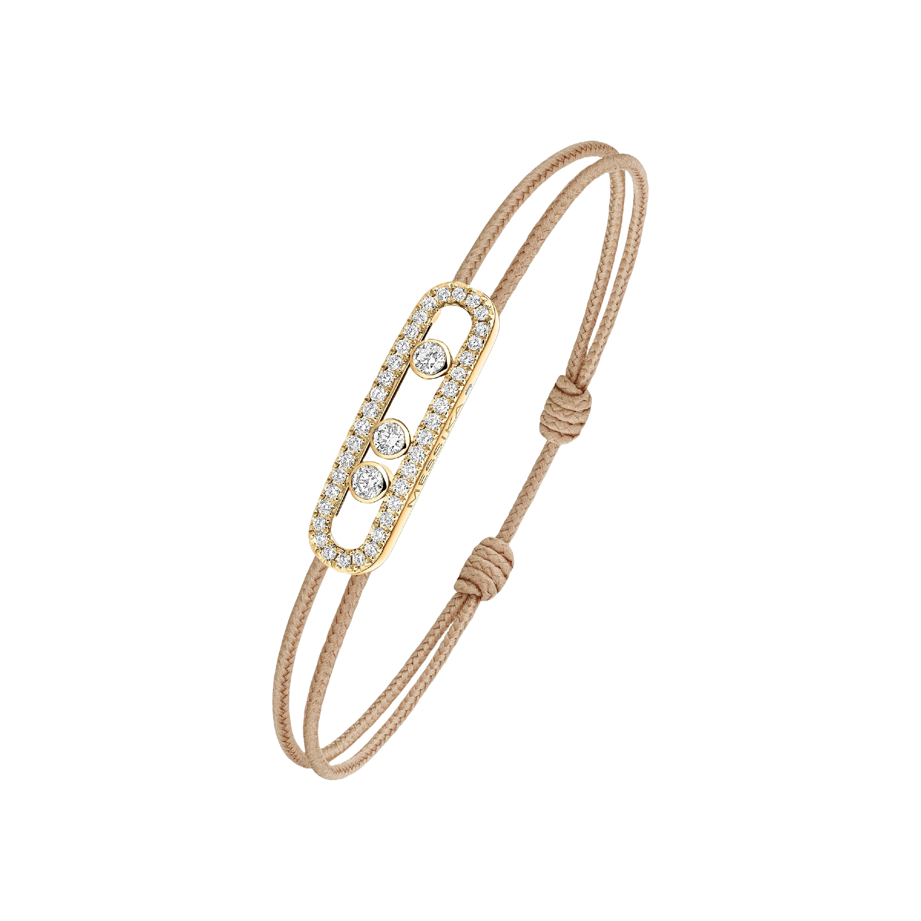 Bracelet Cordon Messika CARE(S) Beige Pavé Diamant Or Jaune