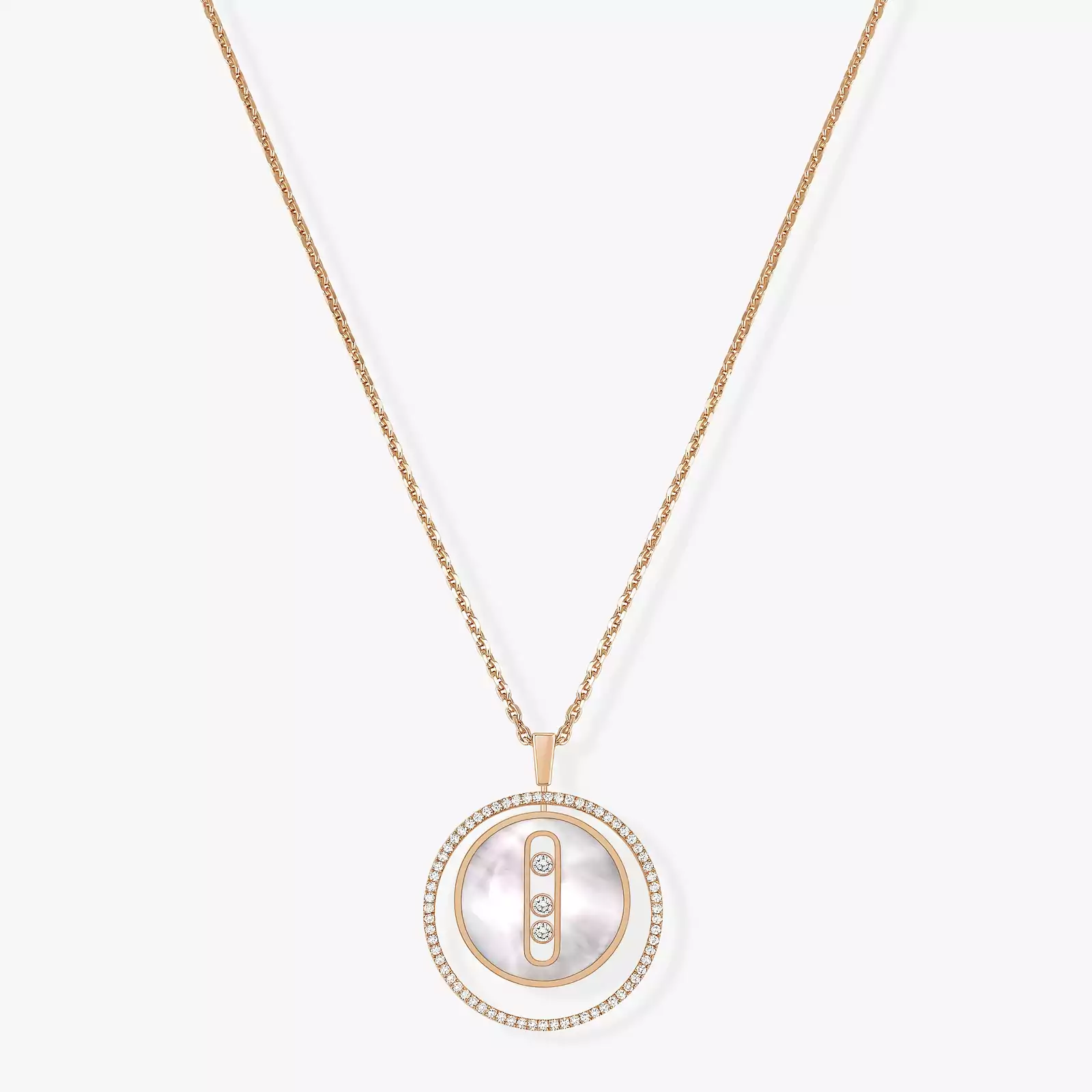 Lucky Move MM Nacre blanche Collier Diamant Or Rose