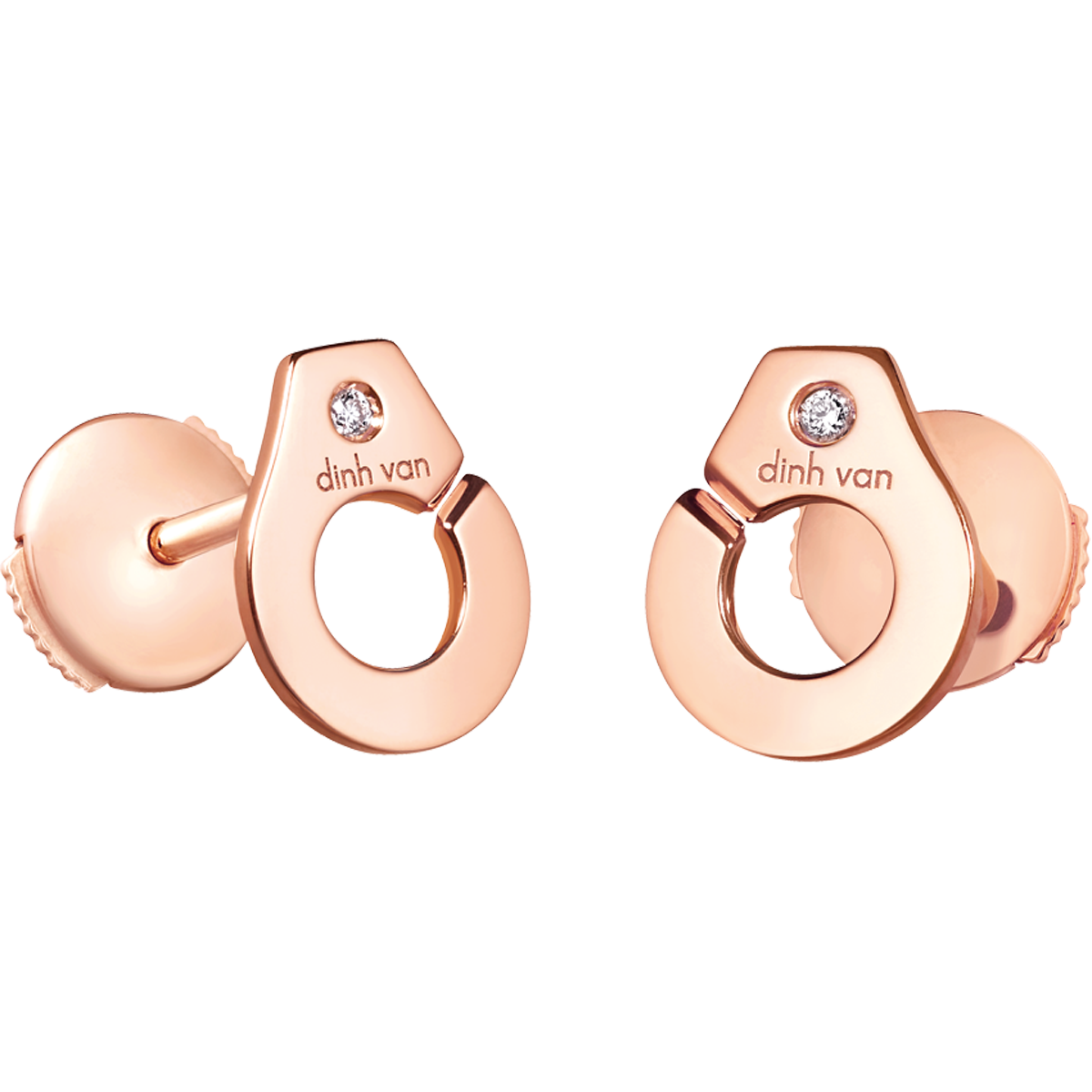 Puces d'oreilles Menottes dinh van R7,5 or rose et diamants