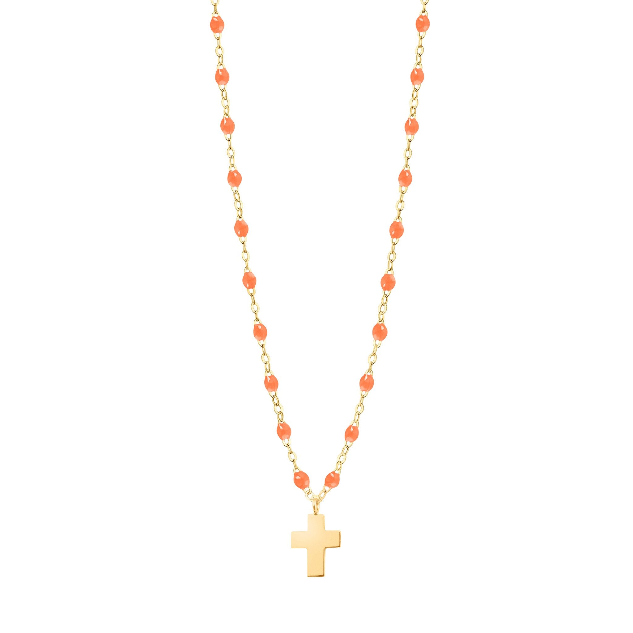 Collier orange fluo Croix Classique Gigi, or jaune, 42 cm