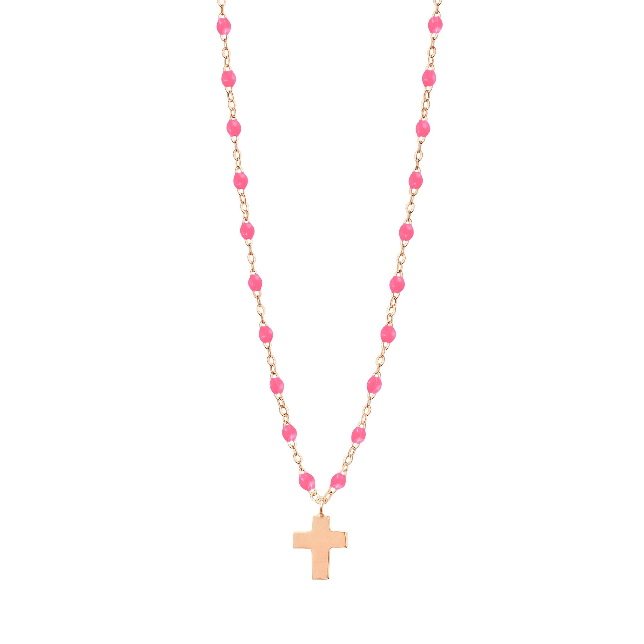 Collier rose fluo Croix Classique Gigi, or rose, 42 cm madone Référence :  b1co001r2942xx -1