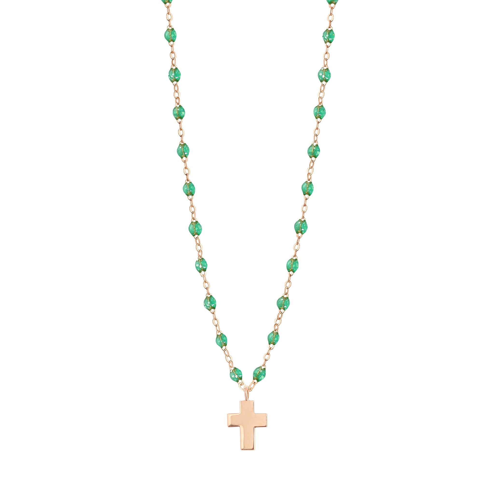 Collier menthe Croix Classique Gigi, or rose, 42 cm