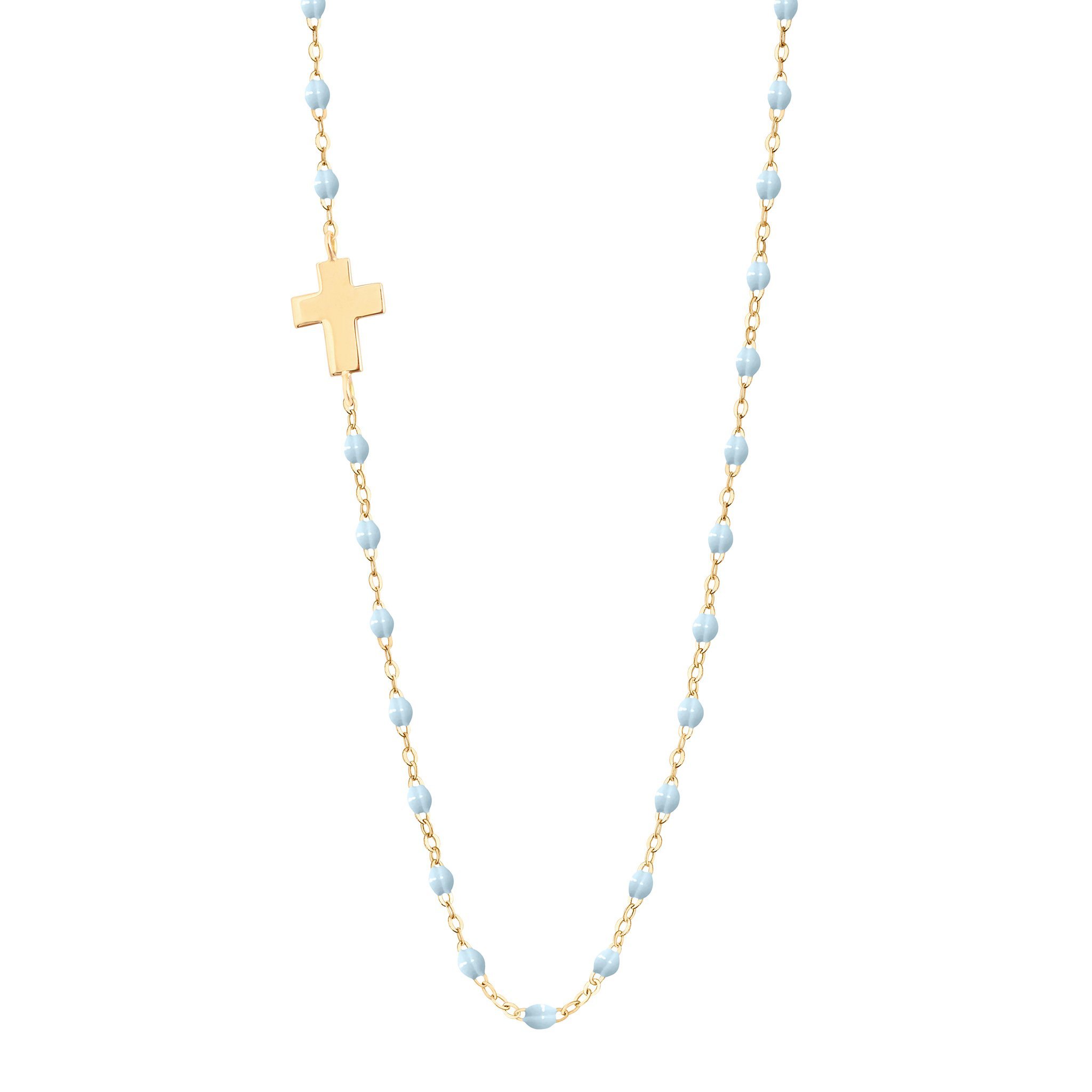 Collier bleu layette Croix de côté, or jaune, 42 cm madone Référence :  b1co002j1542xx -1