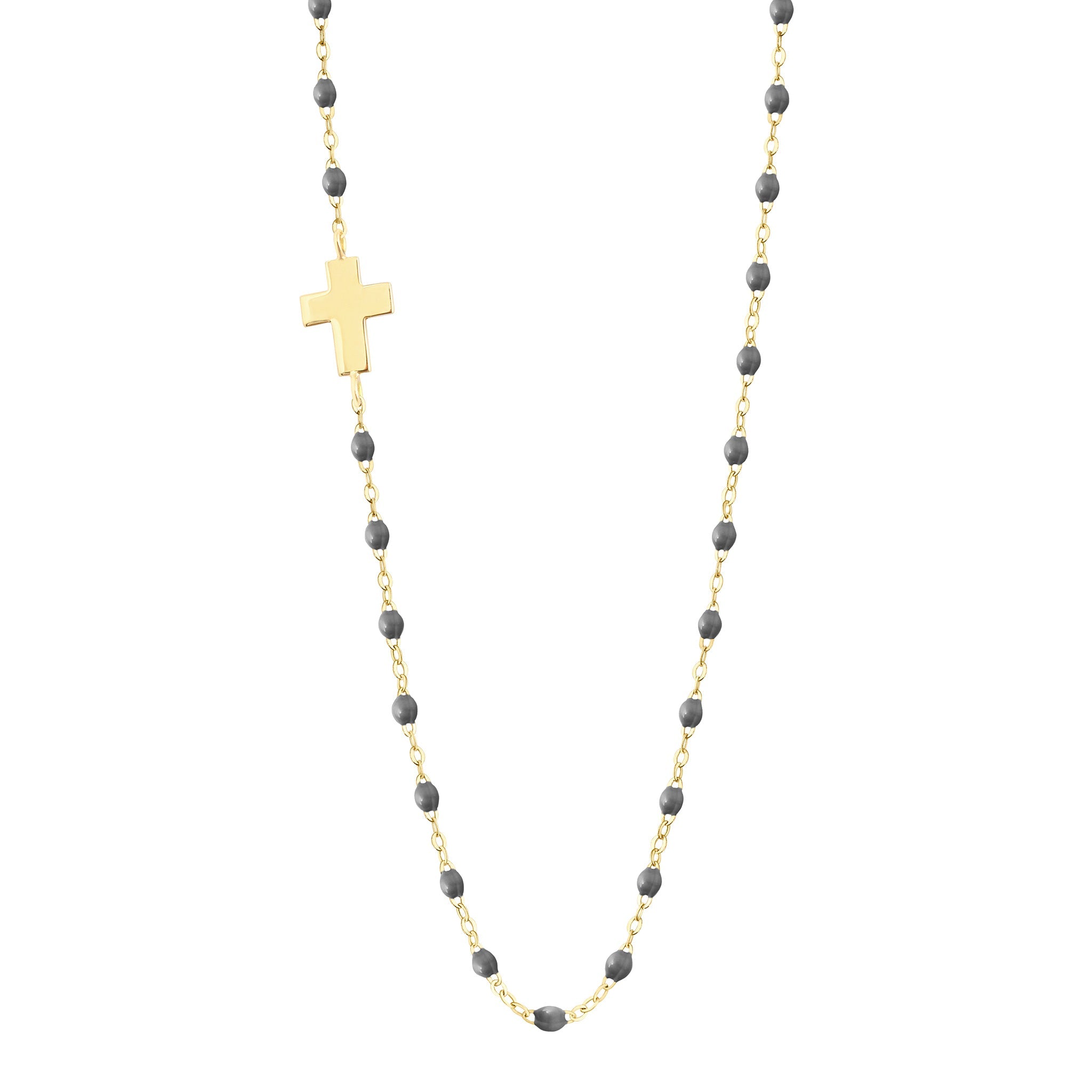 Collier gris foncé Croix de côté, or jaune, 42 cm