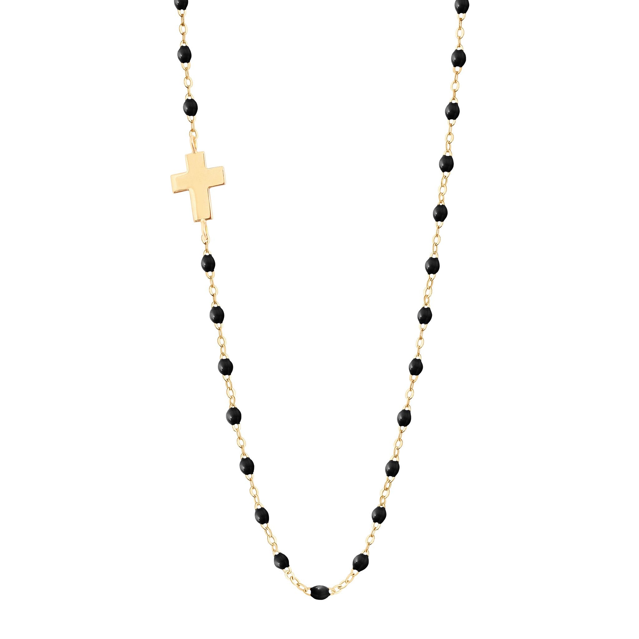 Collier noir Croix de côté, or jaune, 42 cm madone Référence :  b1co002j2042xx -1