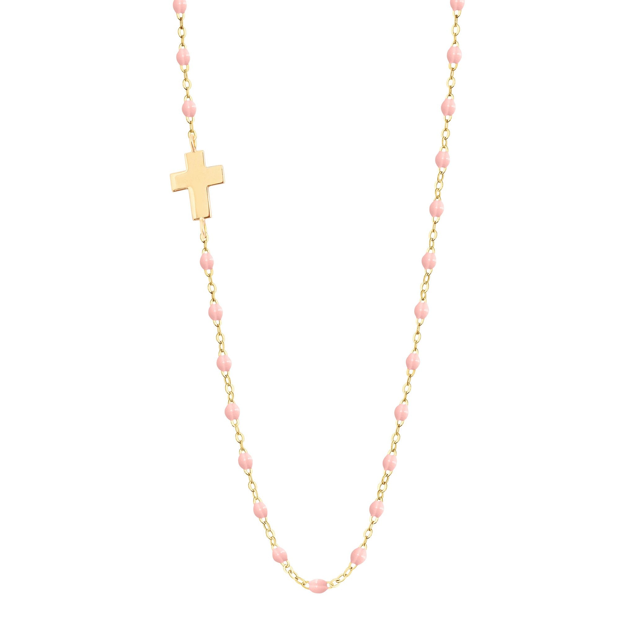 Collier rose bébé Croix de côté, or jaune, 42 cm madone Référence :  b1co002j2842xx -1