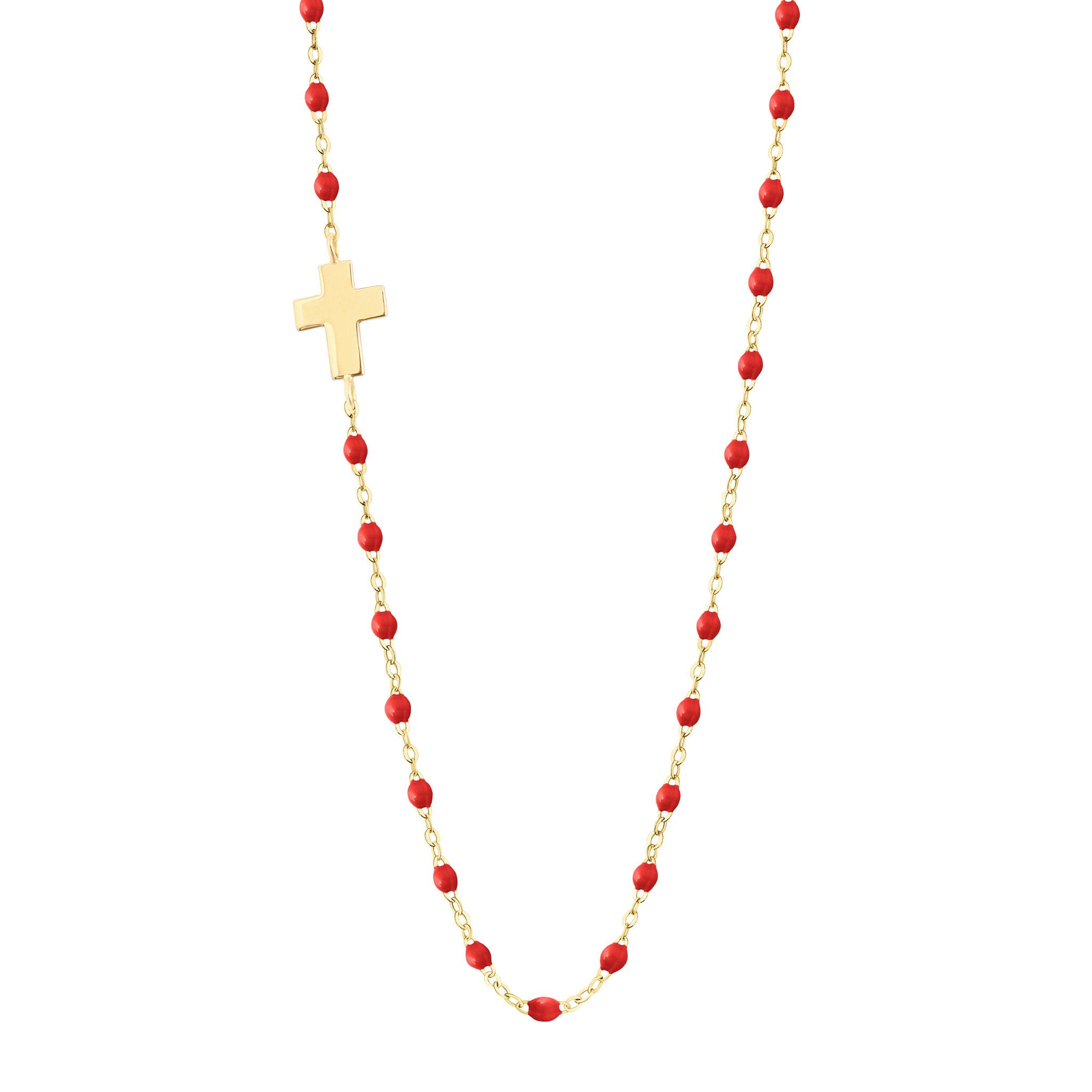 Collier coquelicot Croix de côté, or jaune, 42 cm madone Référence :  b1co002j3142xx -1