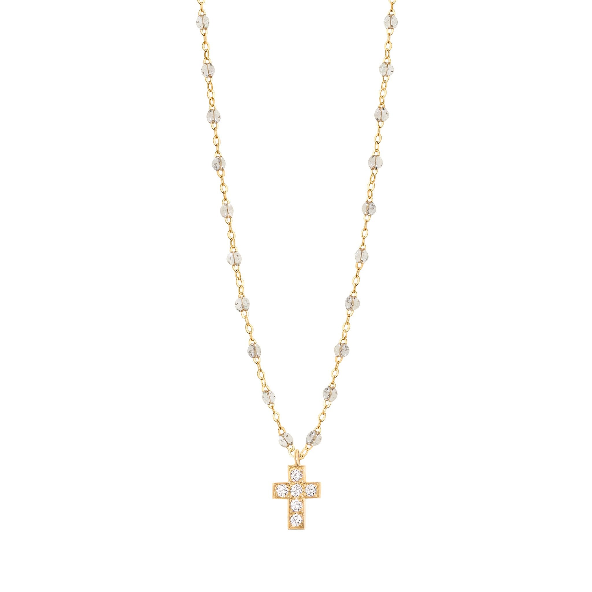 Collier sparkle Croix diamants, or jaune, 42 cm madone Référence :  b1co004j4942di -1