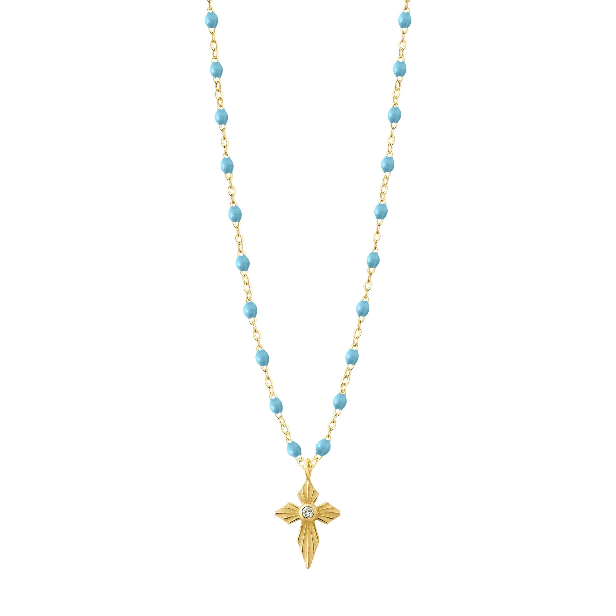 Collier turquoise Croix Lumière, diamant, or jaune, 42 cm madone Référence :  b1co024j3442di -1