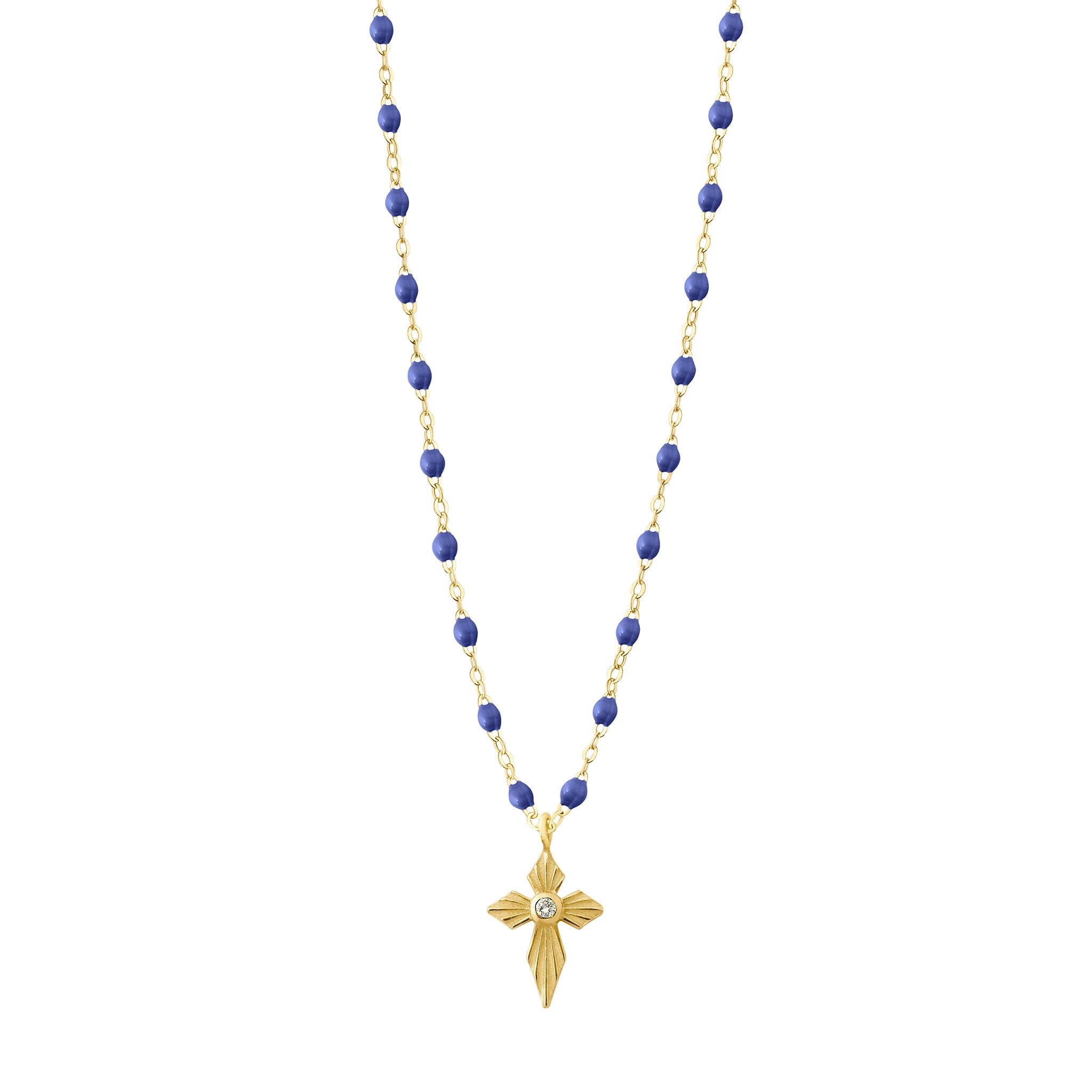 Collier bleuet Croix Lumière, diamant, or jaune, 42 cm madone Référence :  b1co024j4542di -1