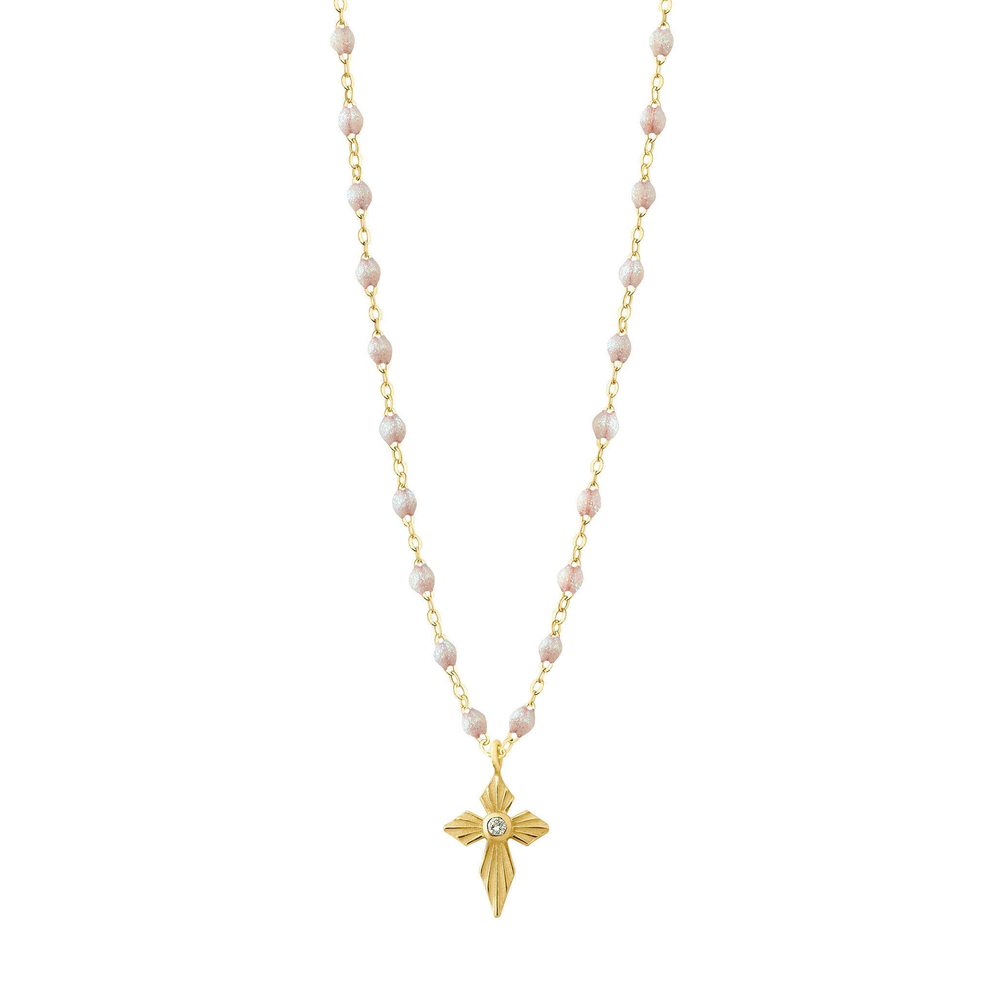 Collier opale Croix Lumière, diamant, or jaune, 42 cm madone Référence :  b1co024j6142di -1