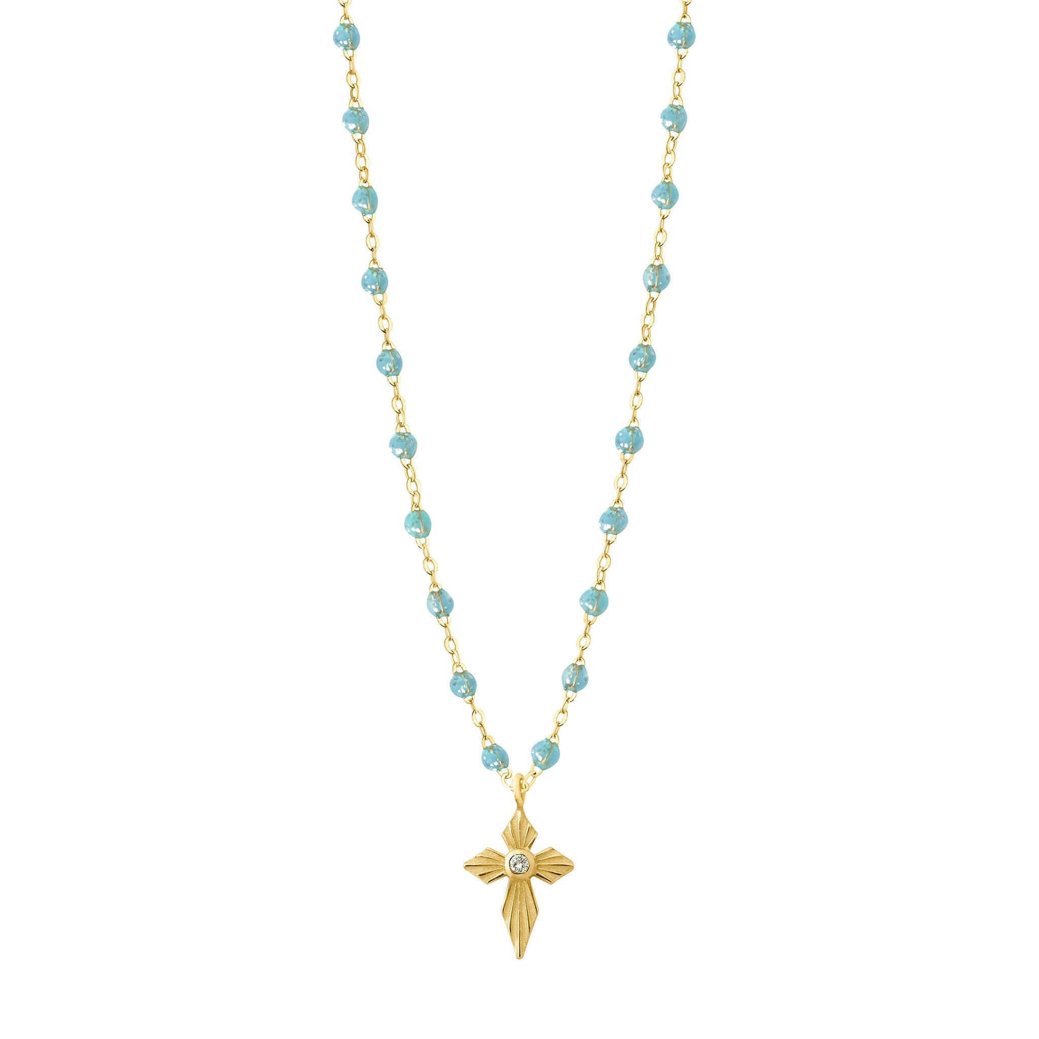 Collier aqua Croix Lumière, diamant, or jaune, 42 cm madone Référence :  b1co024j6242di -1