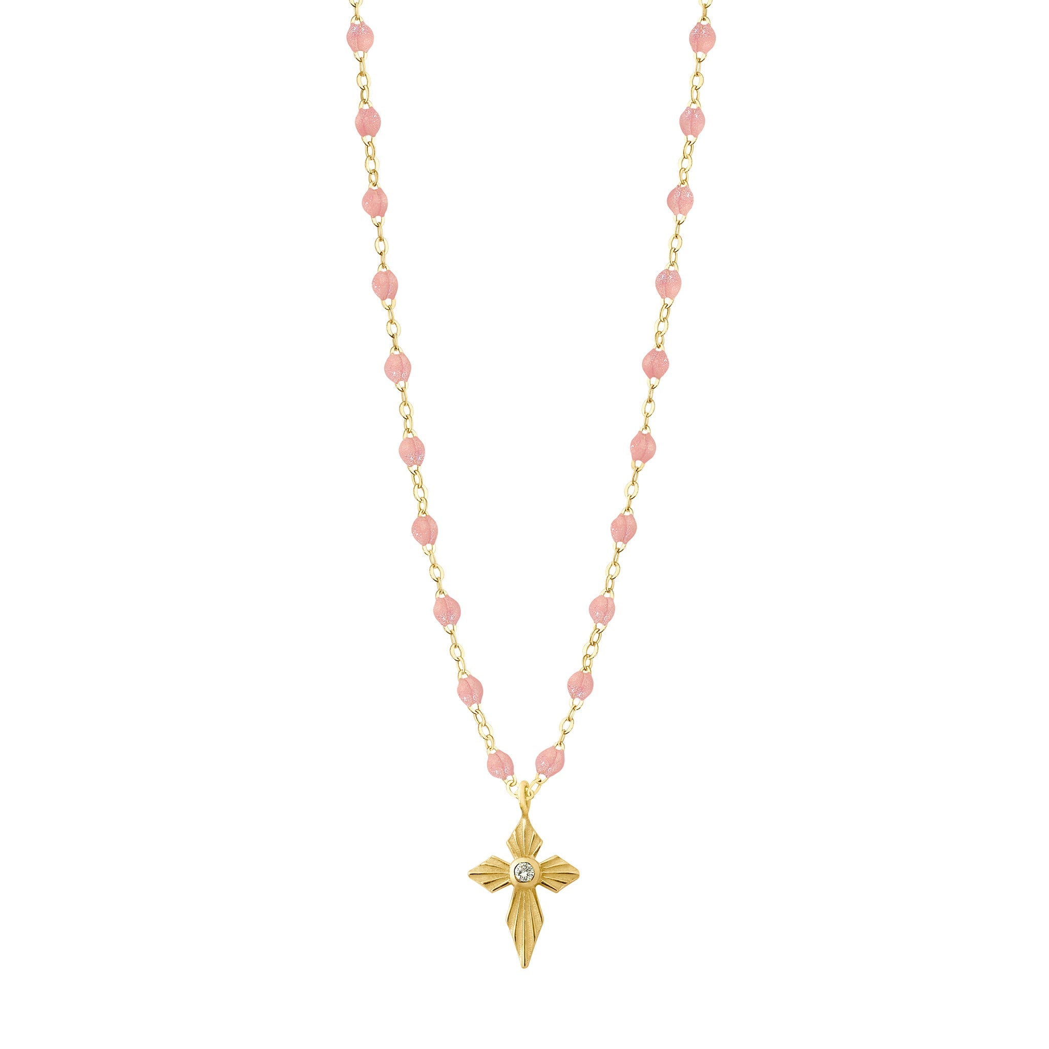 Collier blush Croix Lumière, diamant, or jaune, 42 cm madone Référence :  b1co024j6342di -1