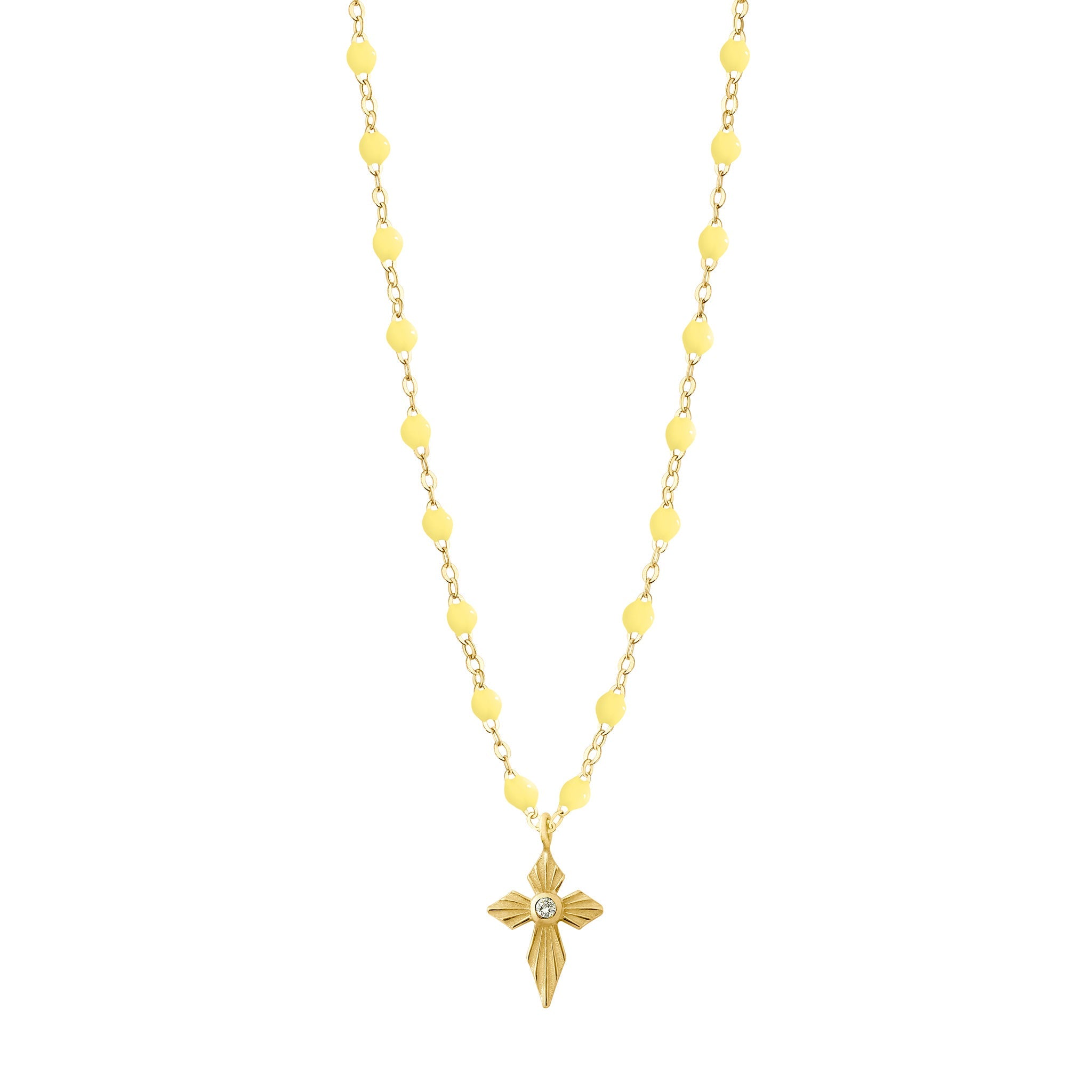 Collier mimosa Croix Lumière, diamant, or jaune, 42 cm madone Référence :  b1co024j6442di -1