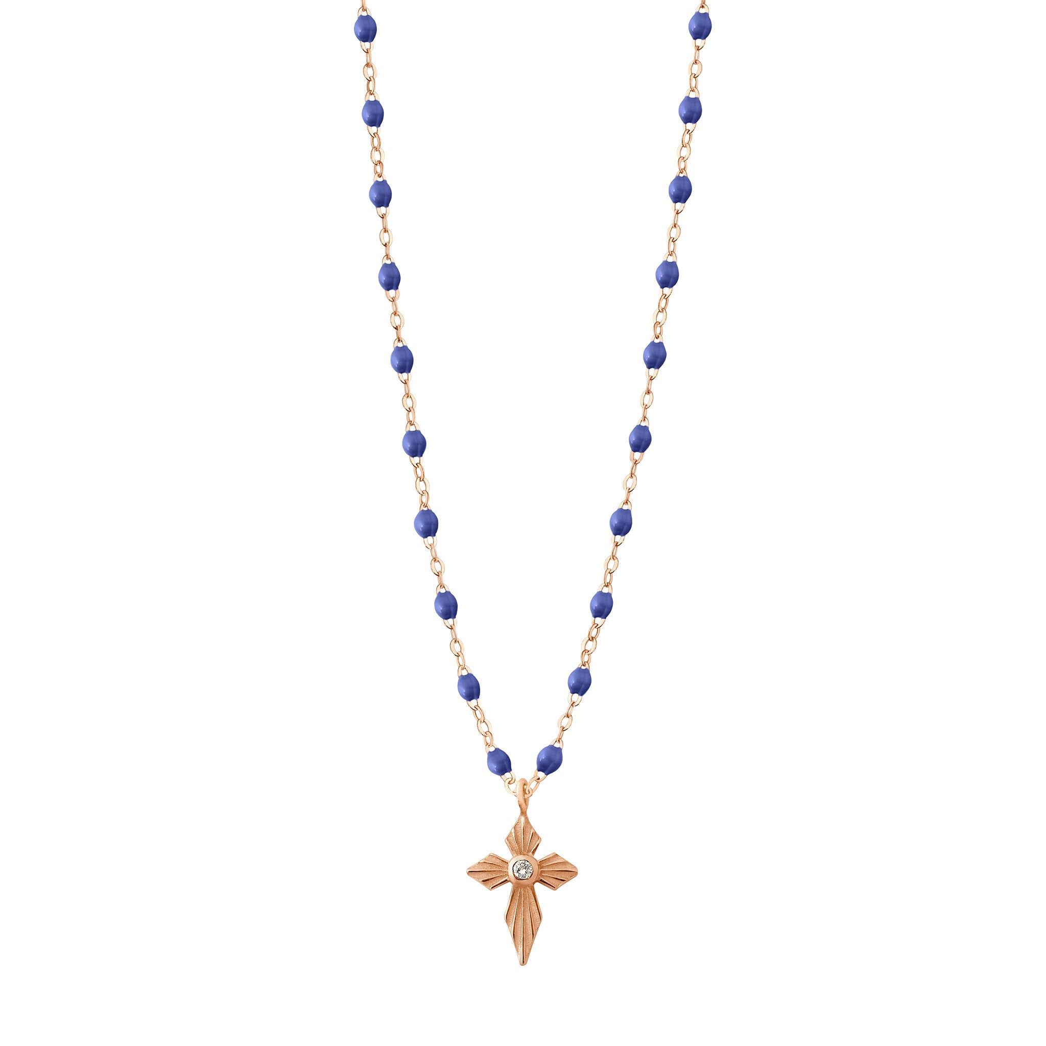 Collier bleuet Croix Lumière, diamant, or rose, 42 cm madone Référence :  b1co024r4542di -1