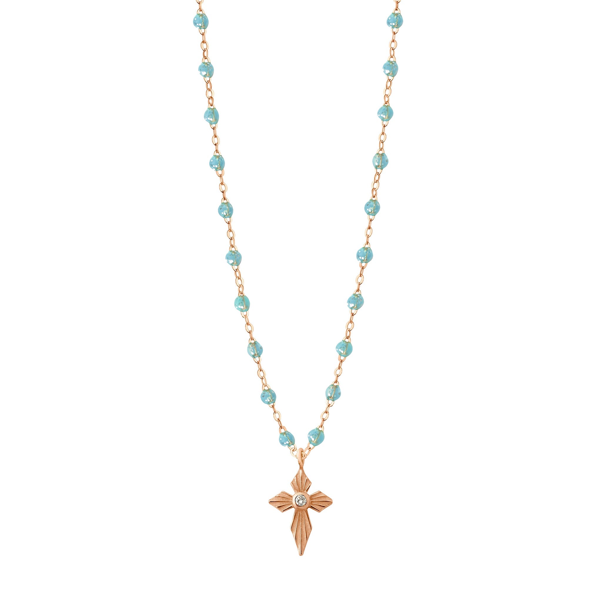 Collier aqua Croix Lumière, diamant, or rose, 42 cm madone Référence :  b1co024r6242di -1