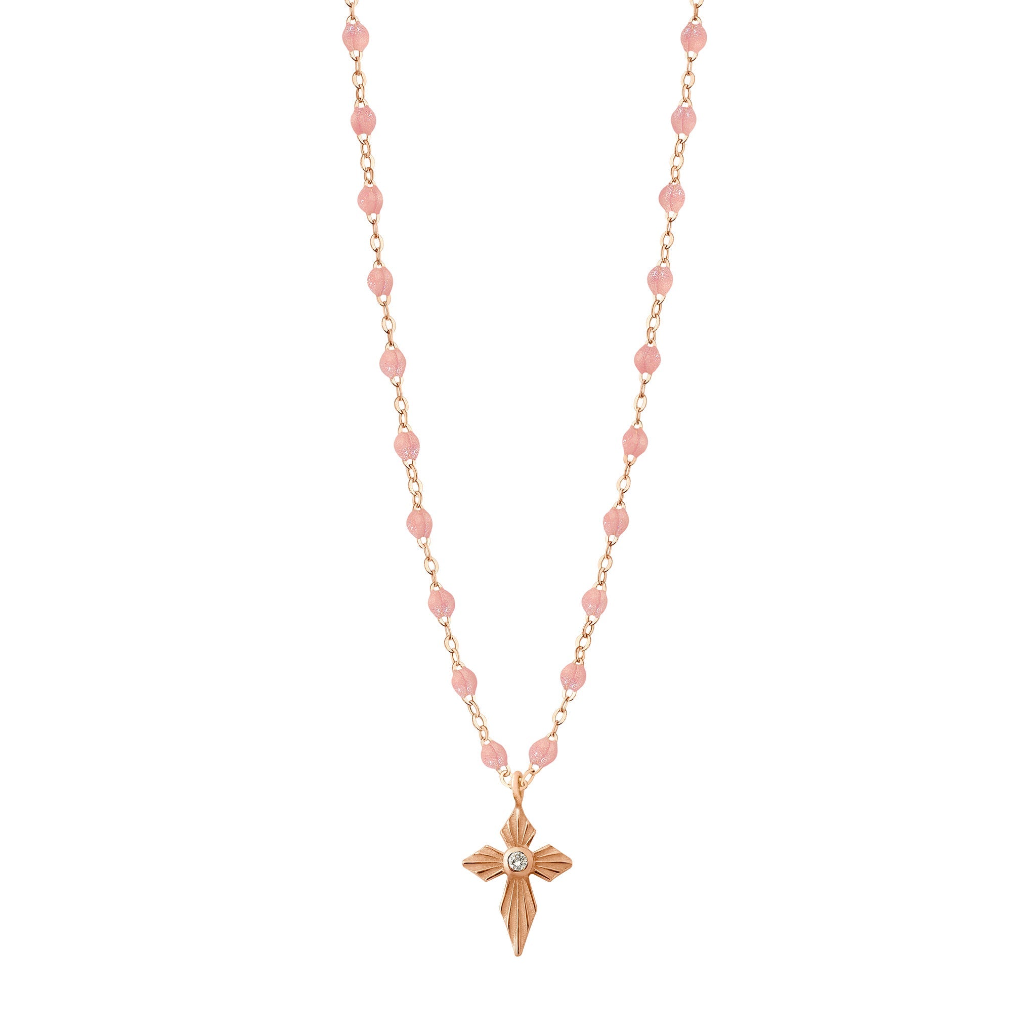 Collier blush Croix Lumière, diamant, or rose, 42 cm madone Référence :  b1co024r6342di -1