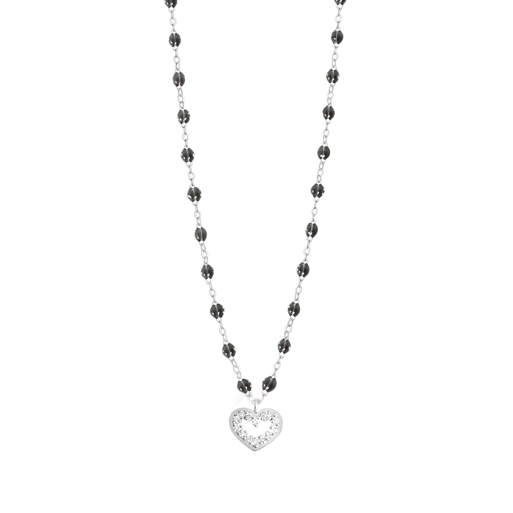 Collier quartz Cœur Suprême, diamants, or blanc, 42 cm