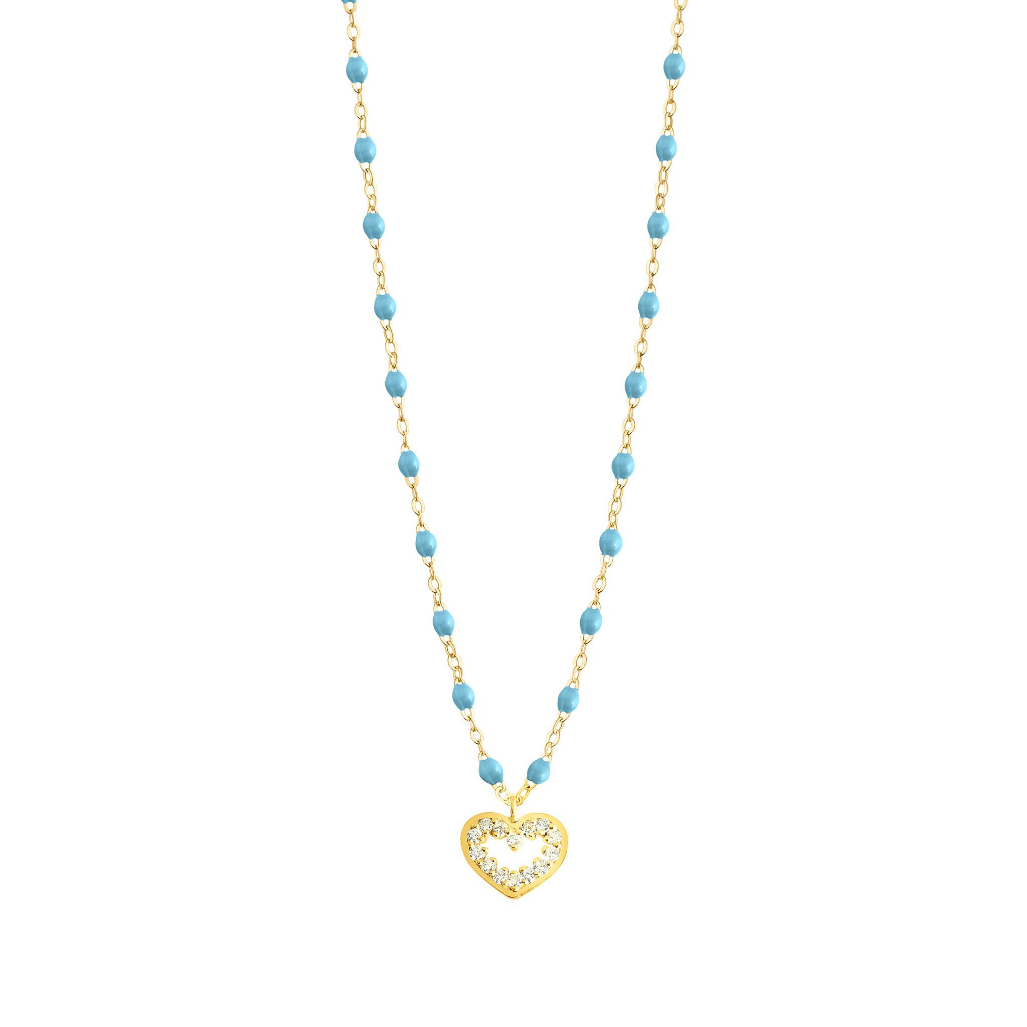 Collier turquoise Cœur Suprême, diamants, or jaune, 42 cm