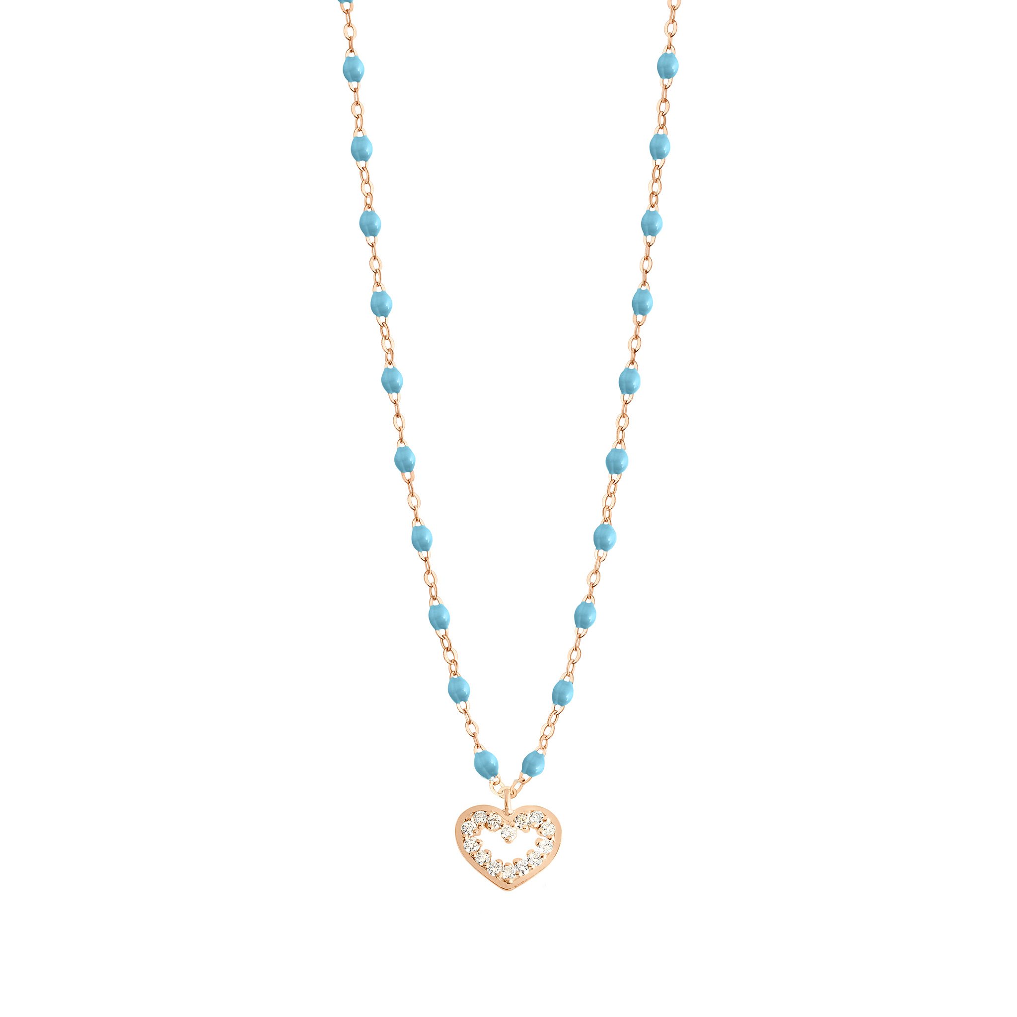 Collier turquoise Cœur Suprême, diamants, or rose, 42 cm