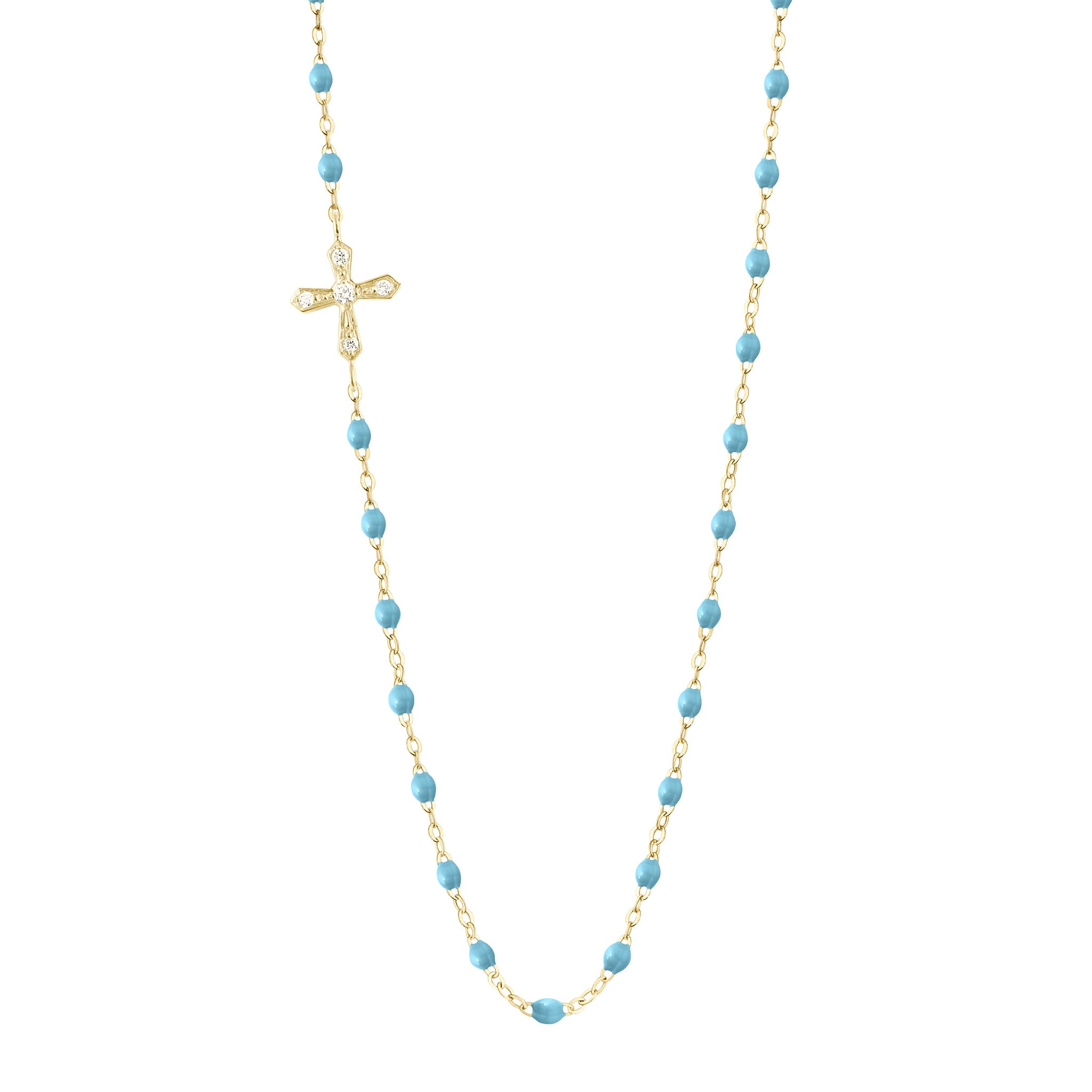 Collier turquoise Croix Vintage, diamants, or jaune, 42 cm madone Référence :  b1cv002j3442di -1