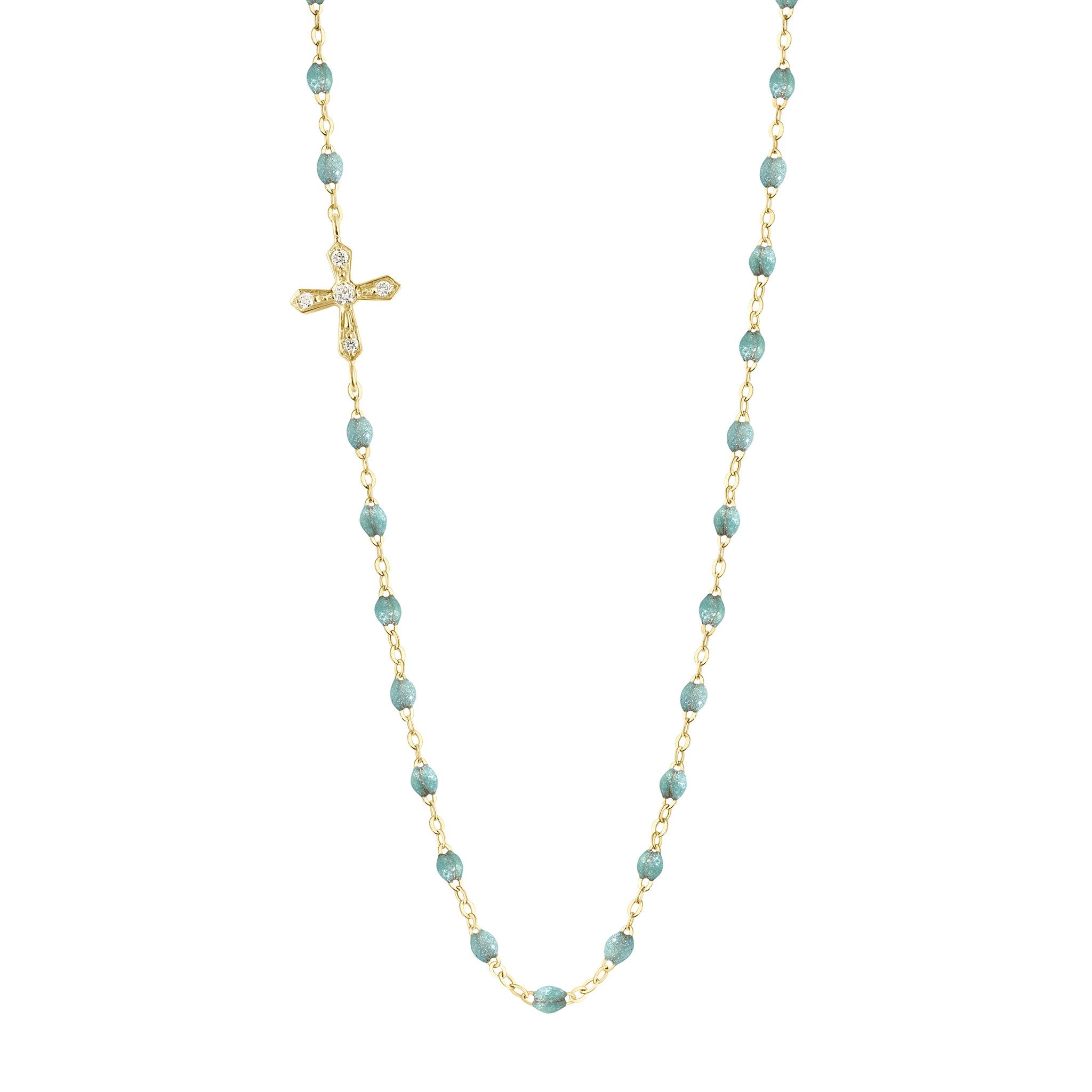 Collier glacier Croix Vintage diamants, or jaune, 42 cm