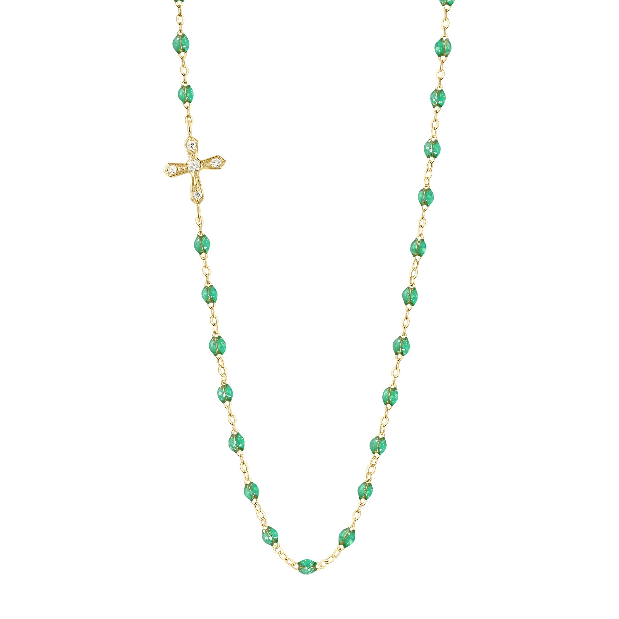 Collier menthe Croix Vintage, diamants, or jaune, 42 cm madone Référence :  b1cv002j6042di -1