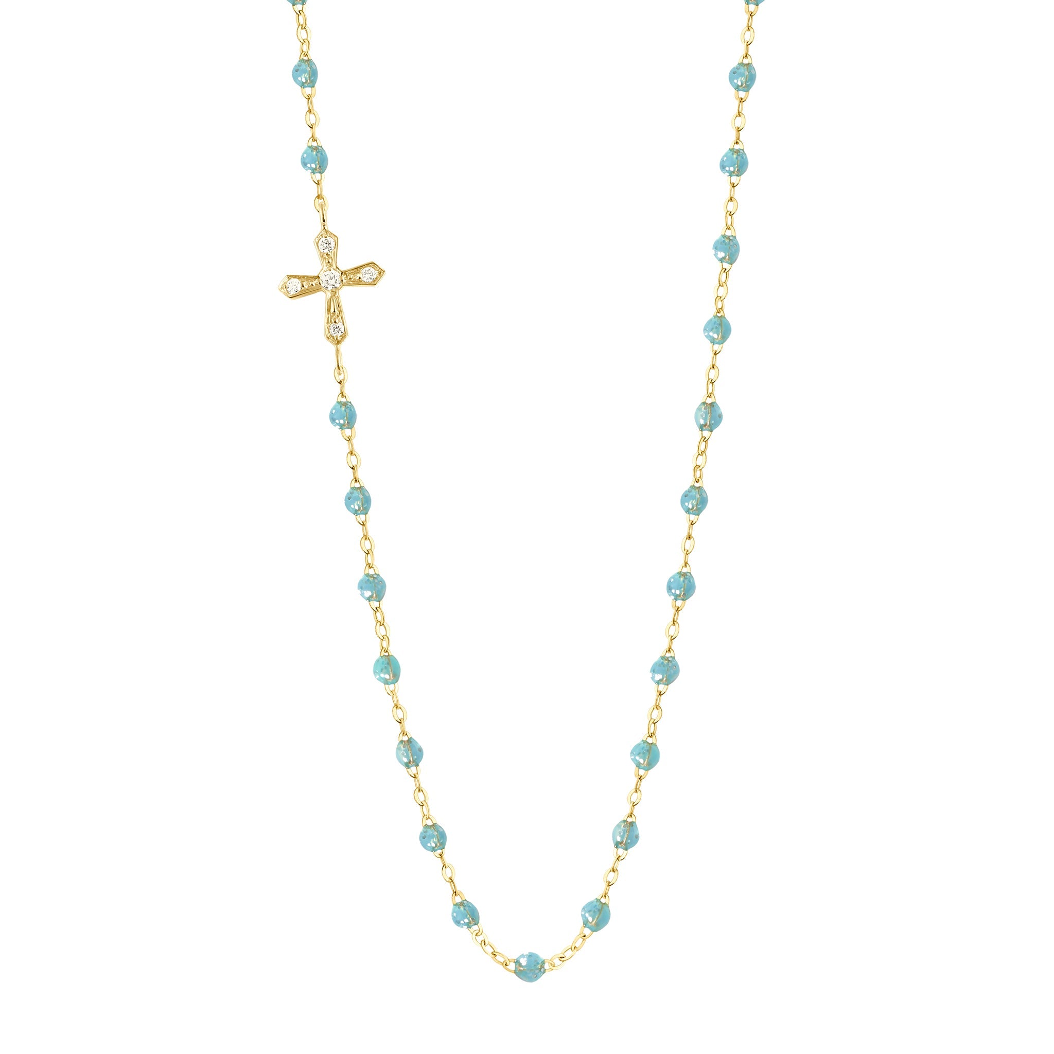 Collier aqua Croix Vintage, diamants, or jaune, 42 cm madone Référence :  b1cv002j6242di -1