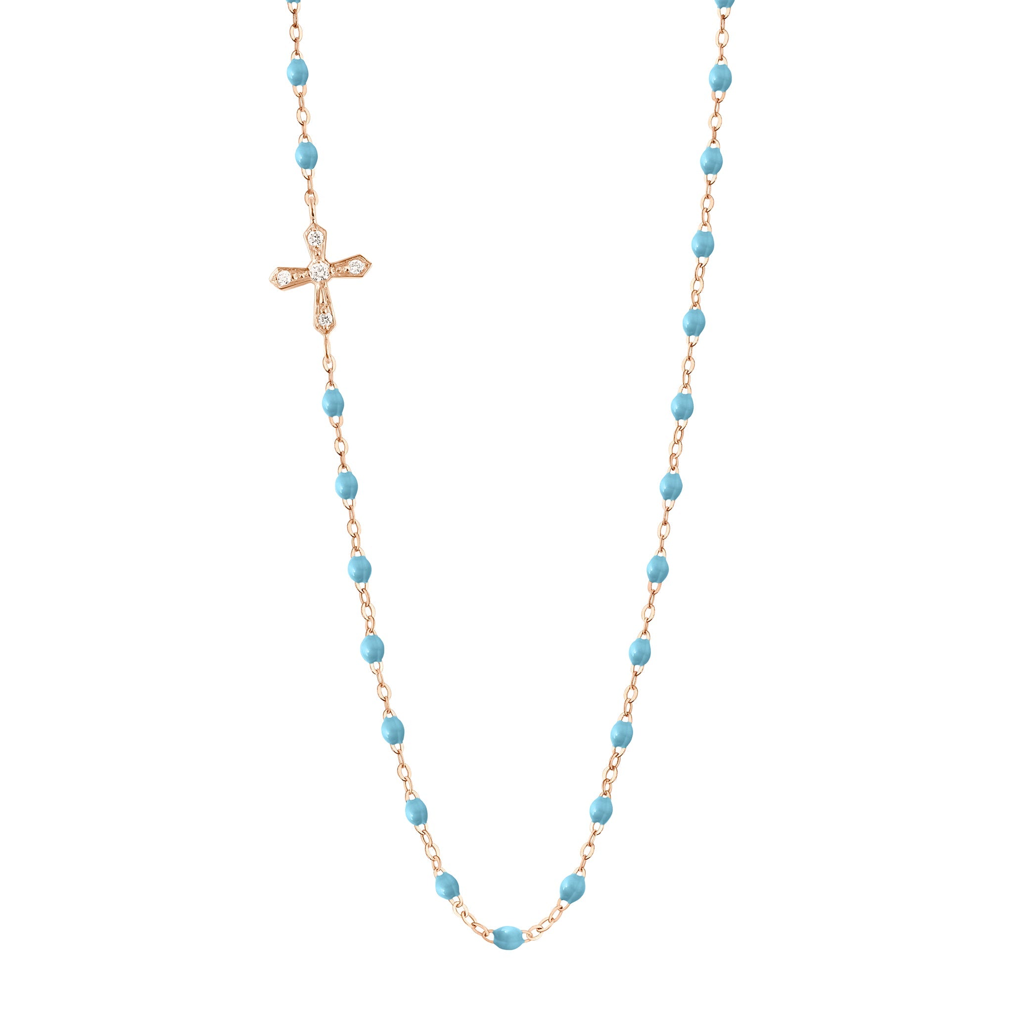 Collier turquoise Croix Vintage, diamants, or rose, 42 cm madone Référence :  b1cv002r3442di -1