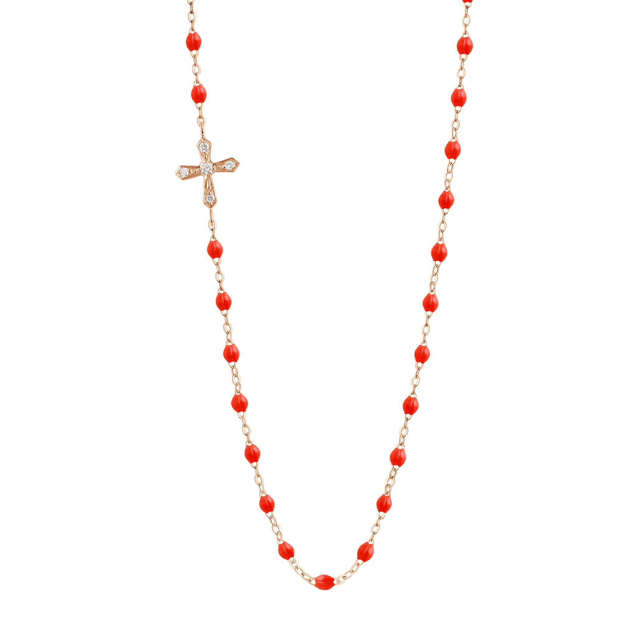 Collier corail Croix Vintage, diamants, or rose, 42 cm madone Référence :  b1cv002r5842di -1