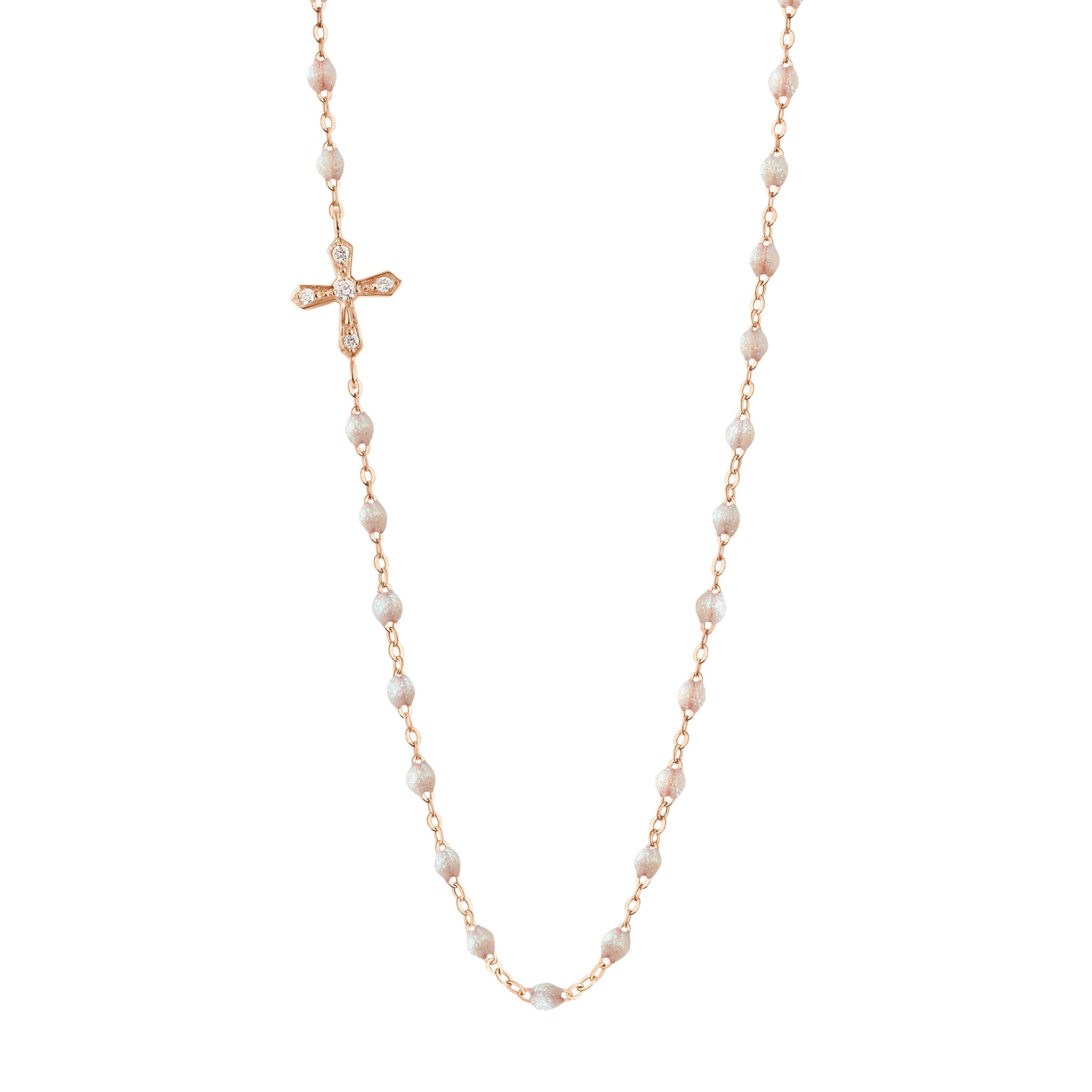 Collier opale Croix Vintage, diamants, or rose, 42 cm madone Référence :  b1cv002r6142di -1