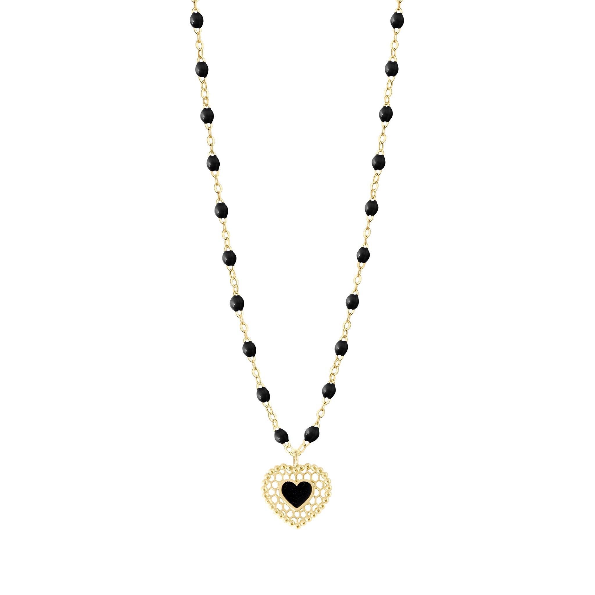 Collier noir Cœur Dentelle, or jaune, 42 cm lucky Référence :  b1dc001j2042xx -1