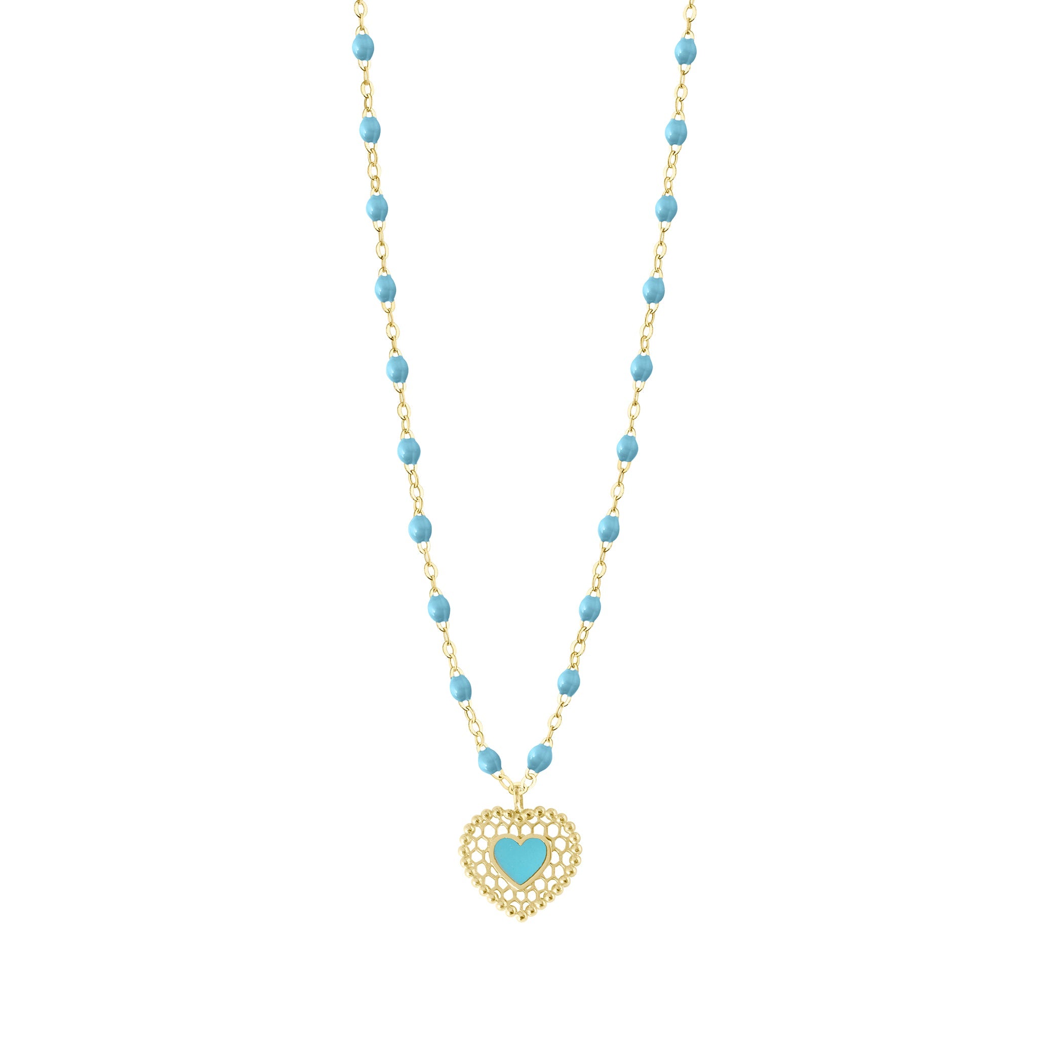 Collier turquoise Cœur Dentelle, or jaune, 42 cm lucky Référence :  b1dc001j3442xx -1