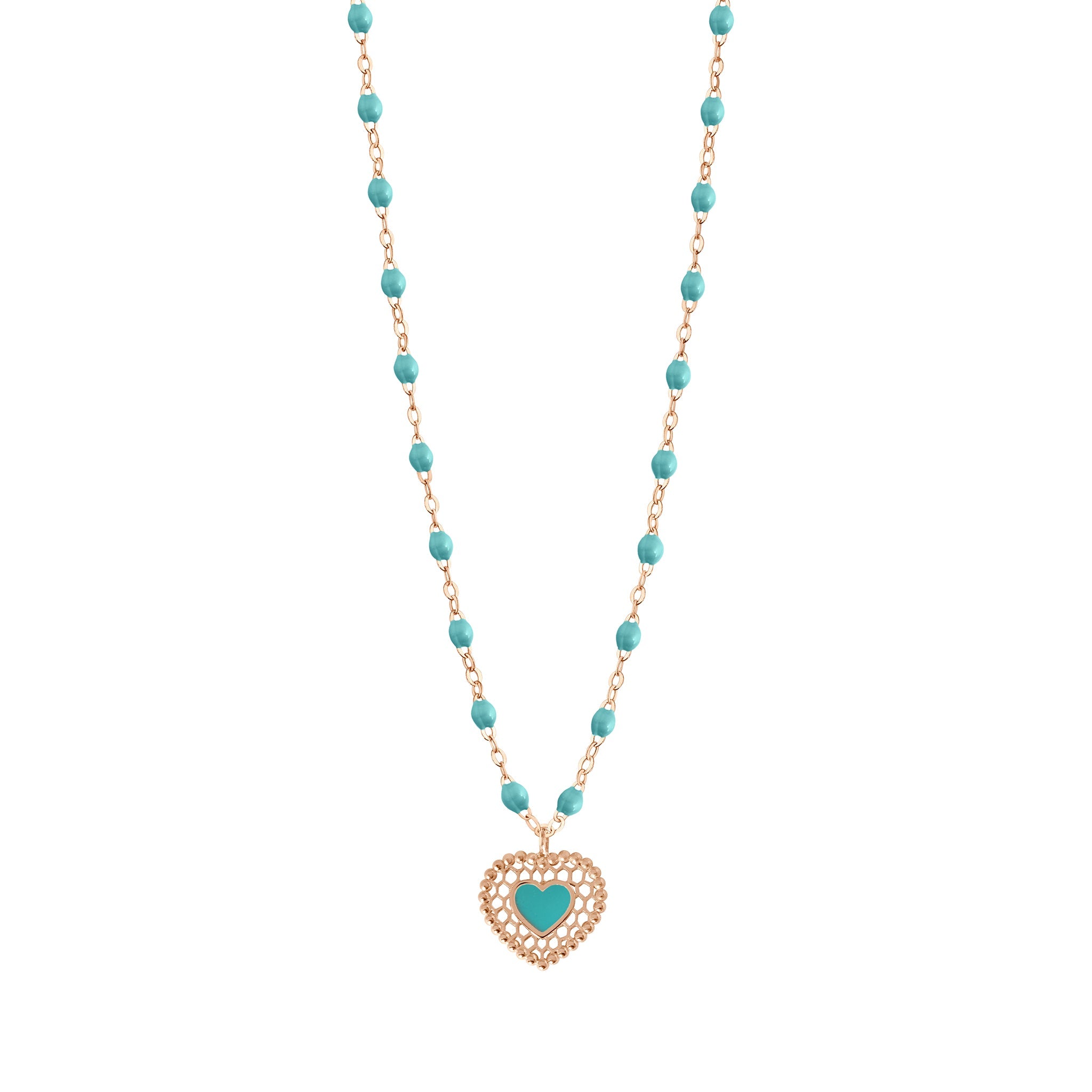 Collier turquoise vert Cœur Dentelle, or rose, 42 cm lucky Référence :  b1dc001r3342xx -1