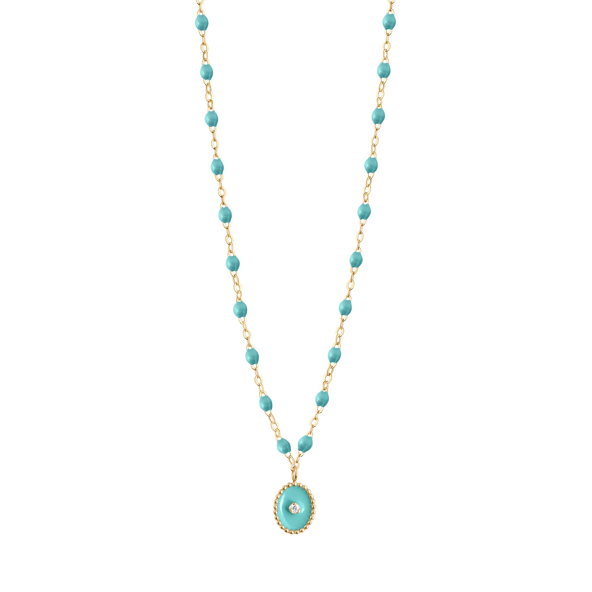 Collier turquoise vert Etoile du Nord, diamant, or jaune, 42 cm