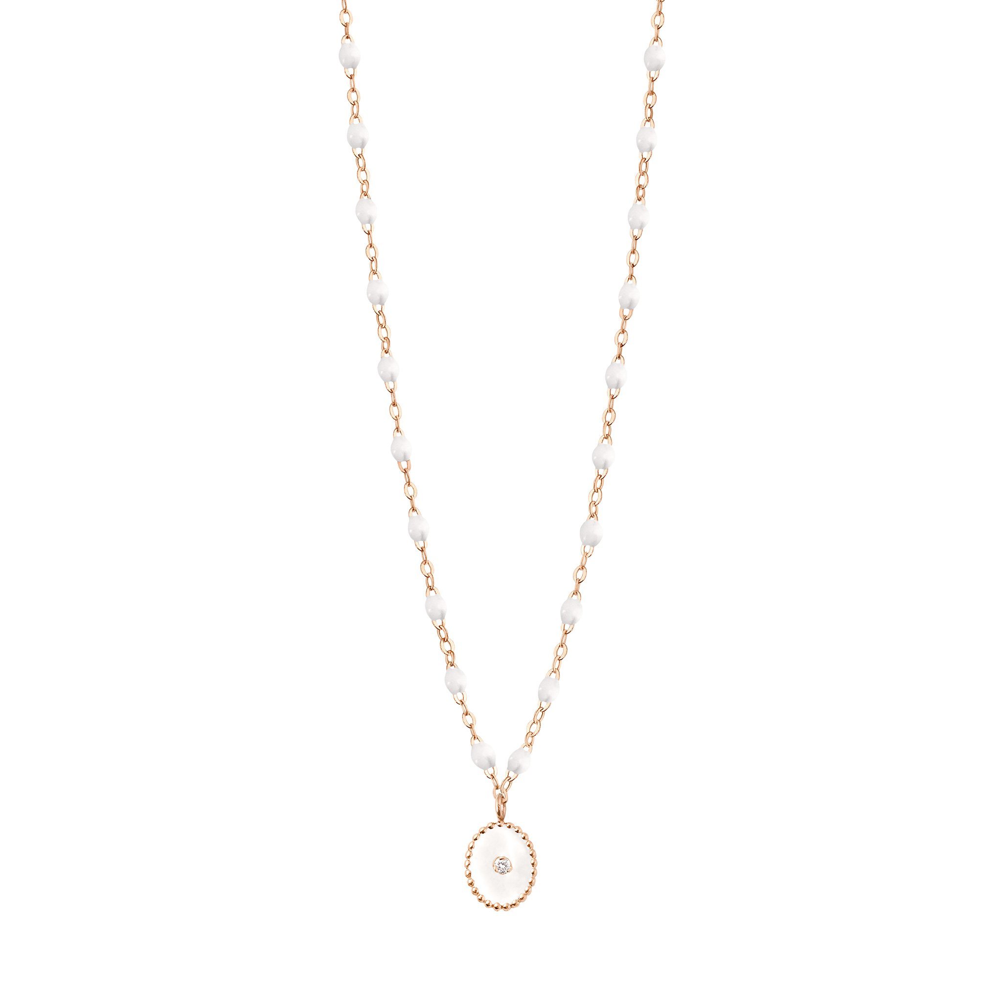 Collier blanc Etoile du Nord, diamant, or rose, 42 cm