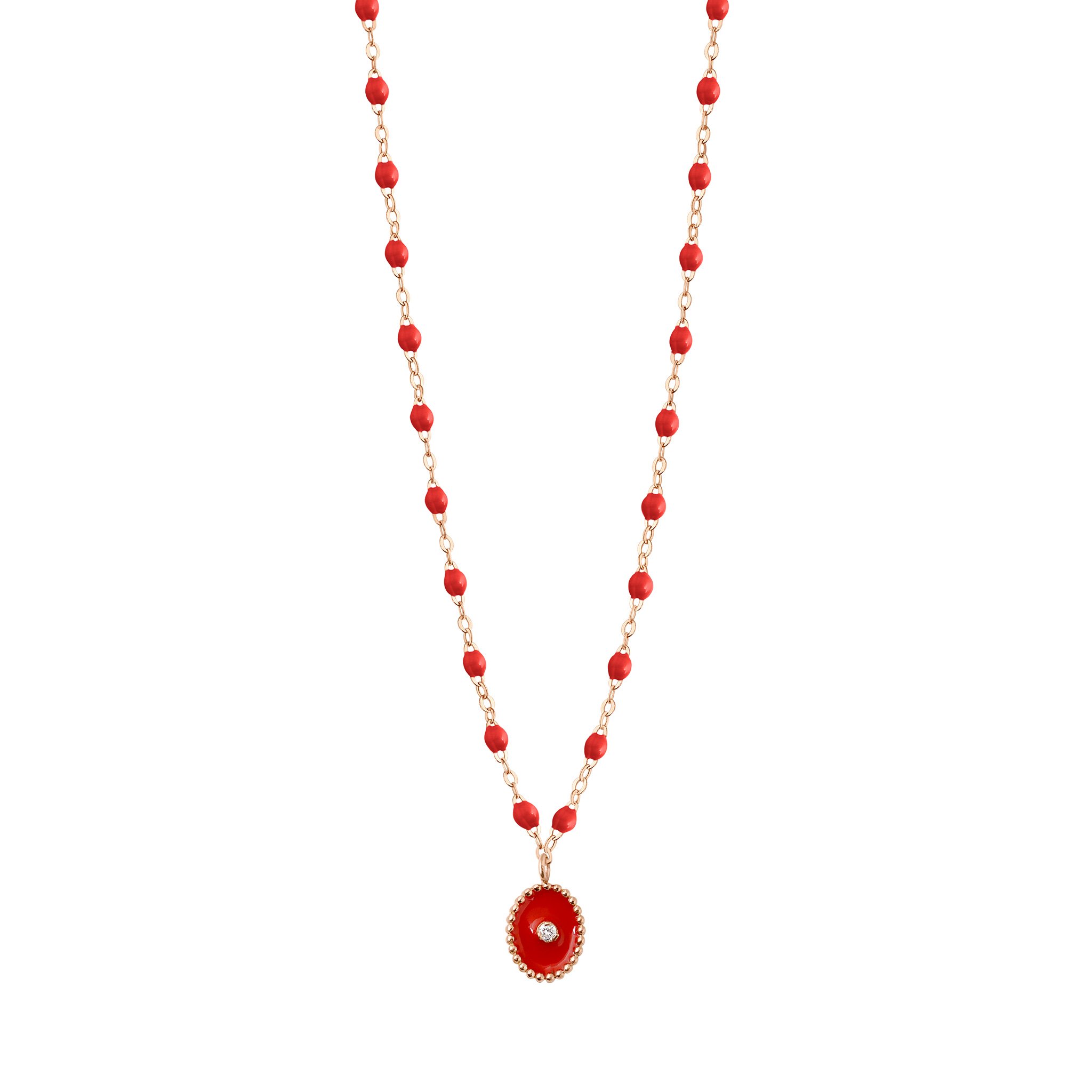 Collier coquelicot Etoile du Nord, diamant, or rose, 42 cm