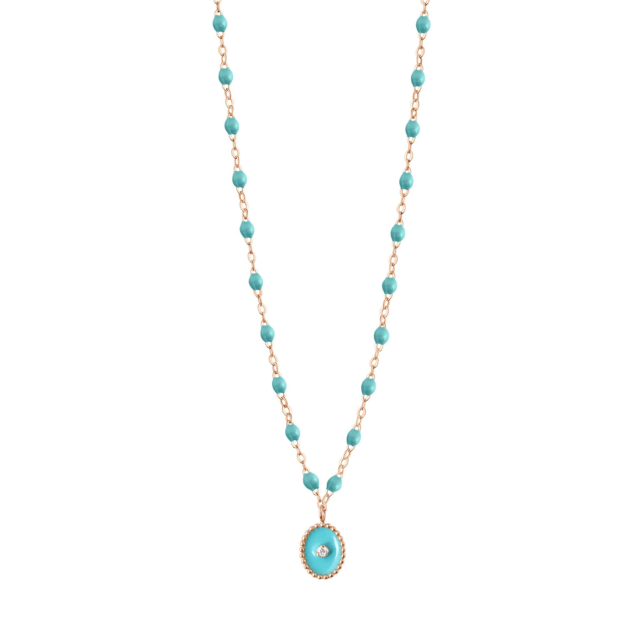 Collier turquoise vert Etoile du Nord, diamant, or rose, 42 cm