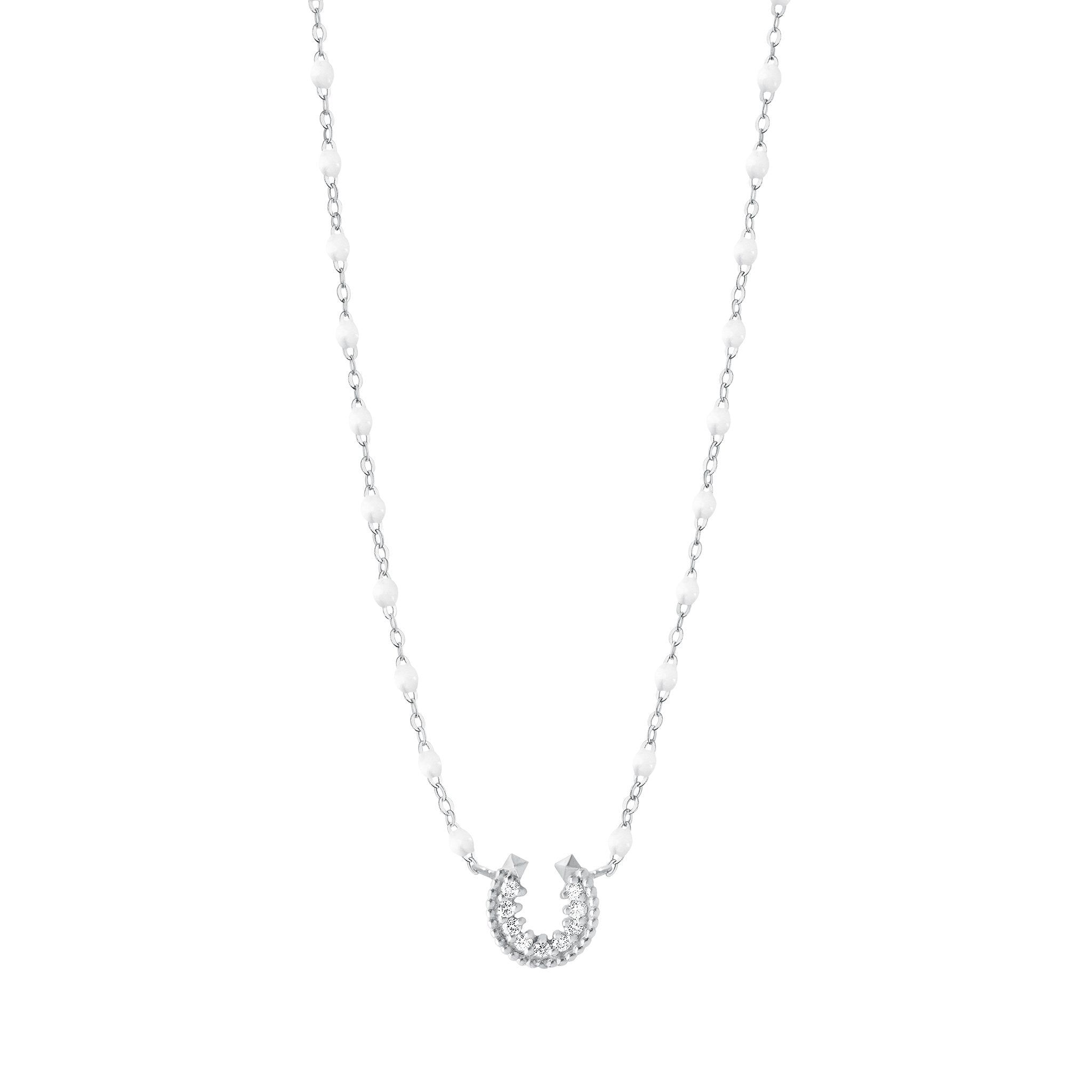 Collier blanc Fer à cheval, diamants, or blanc, 42 cm