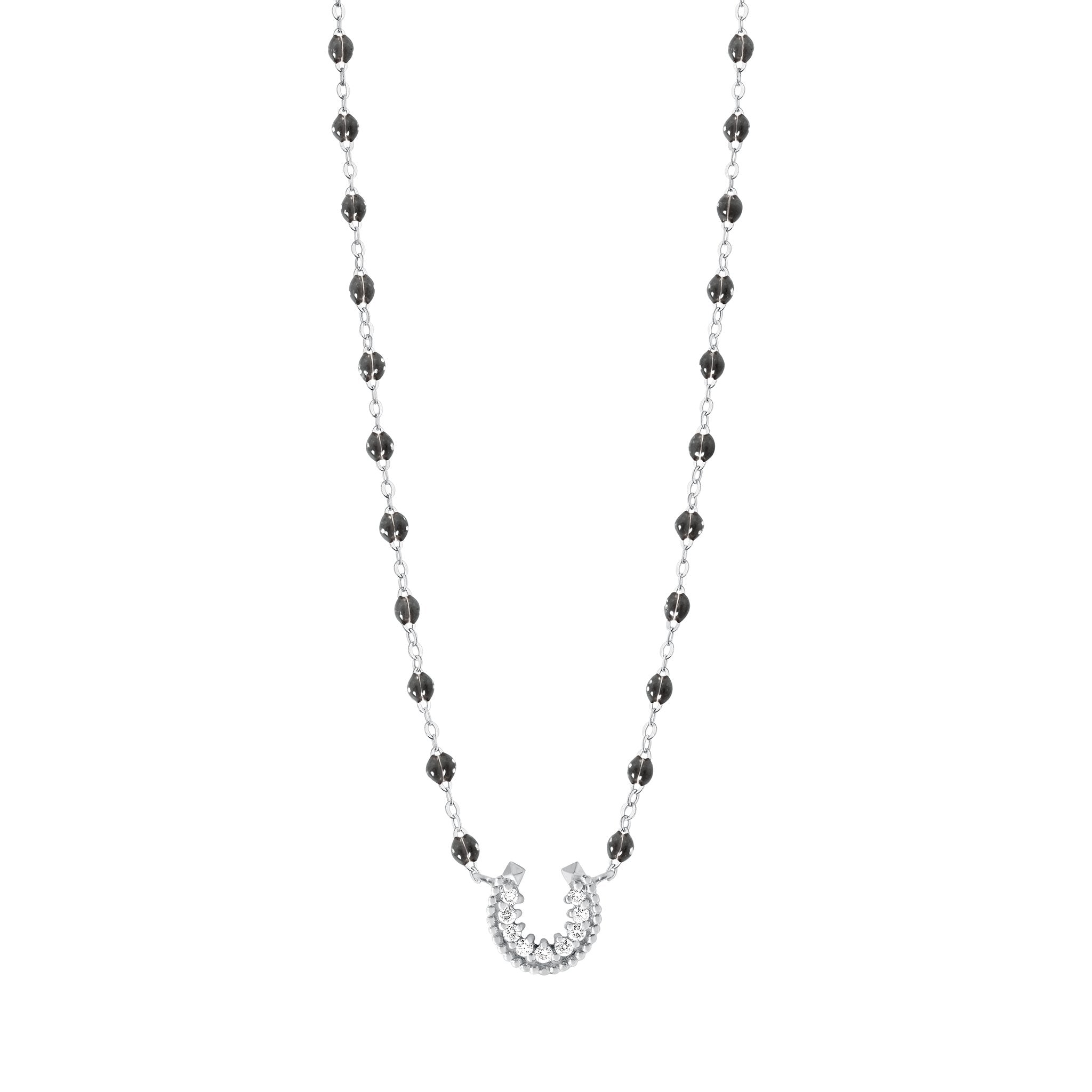 Collier quartz Fer à cheval, diamants, or blanc, 42 cm