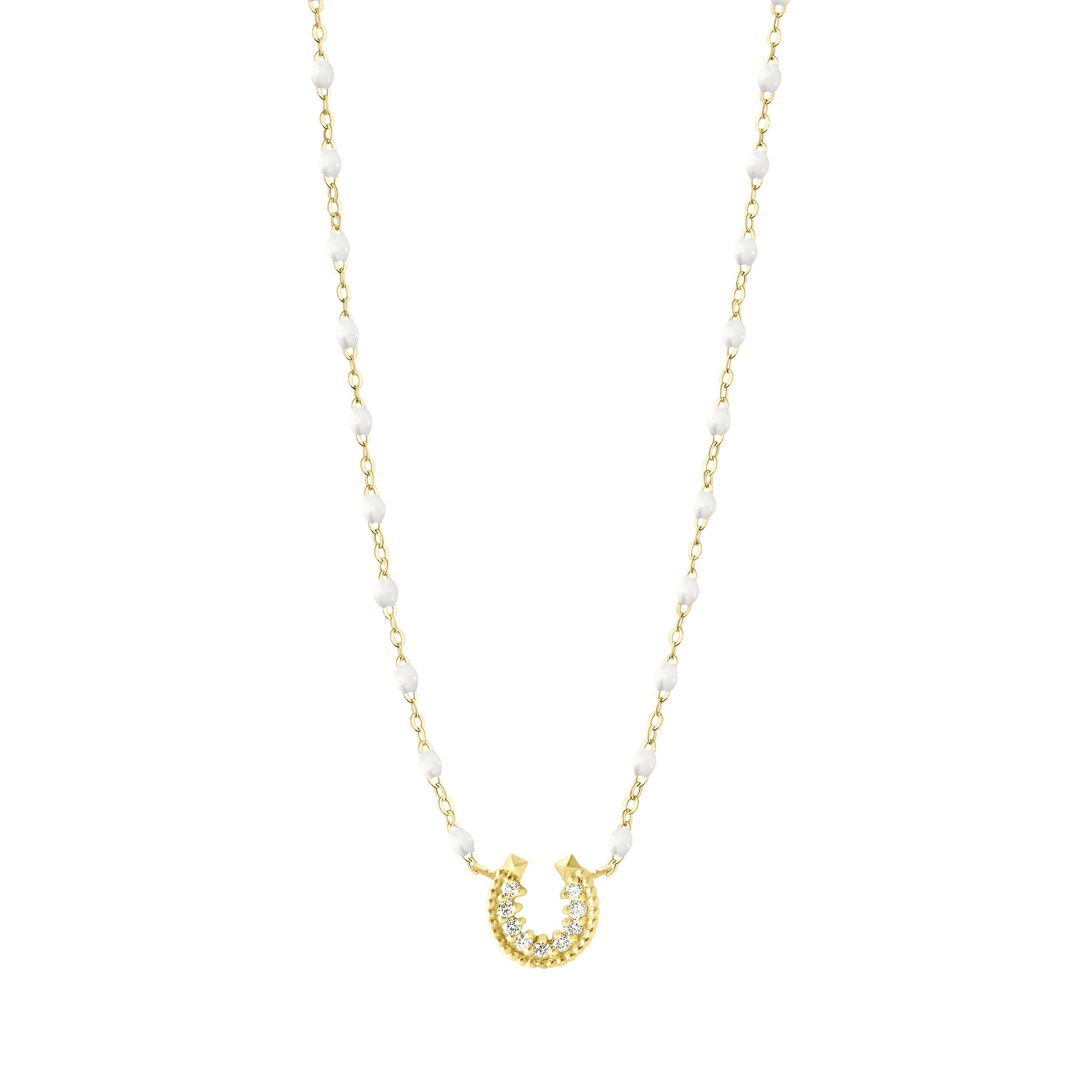 Collier blanc Fer à cheval, diamants, or jaune, 42 cm