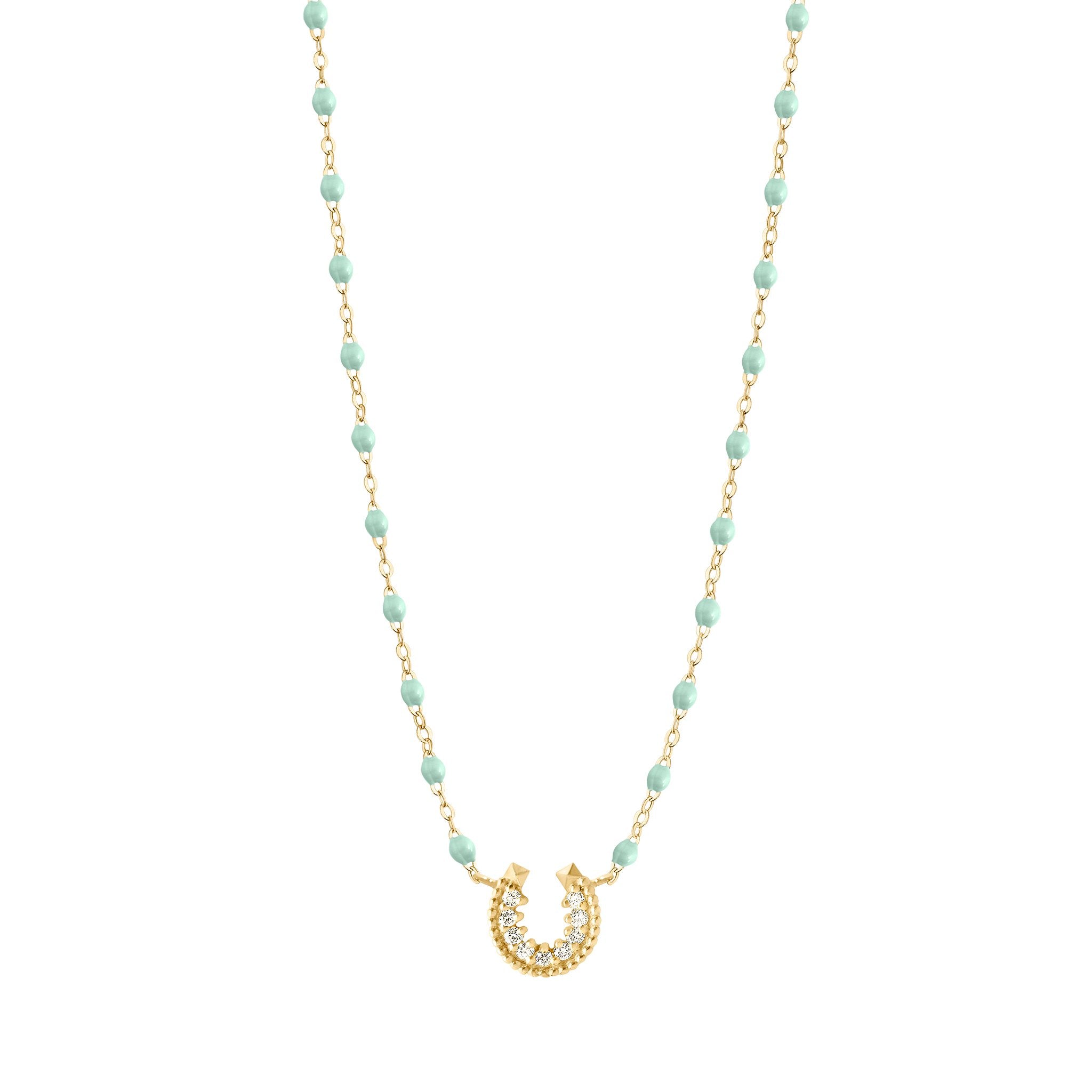 Collier jade Fer à cheval, diamants, or jaune, 42 cm