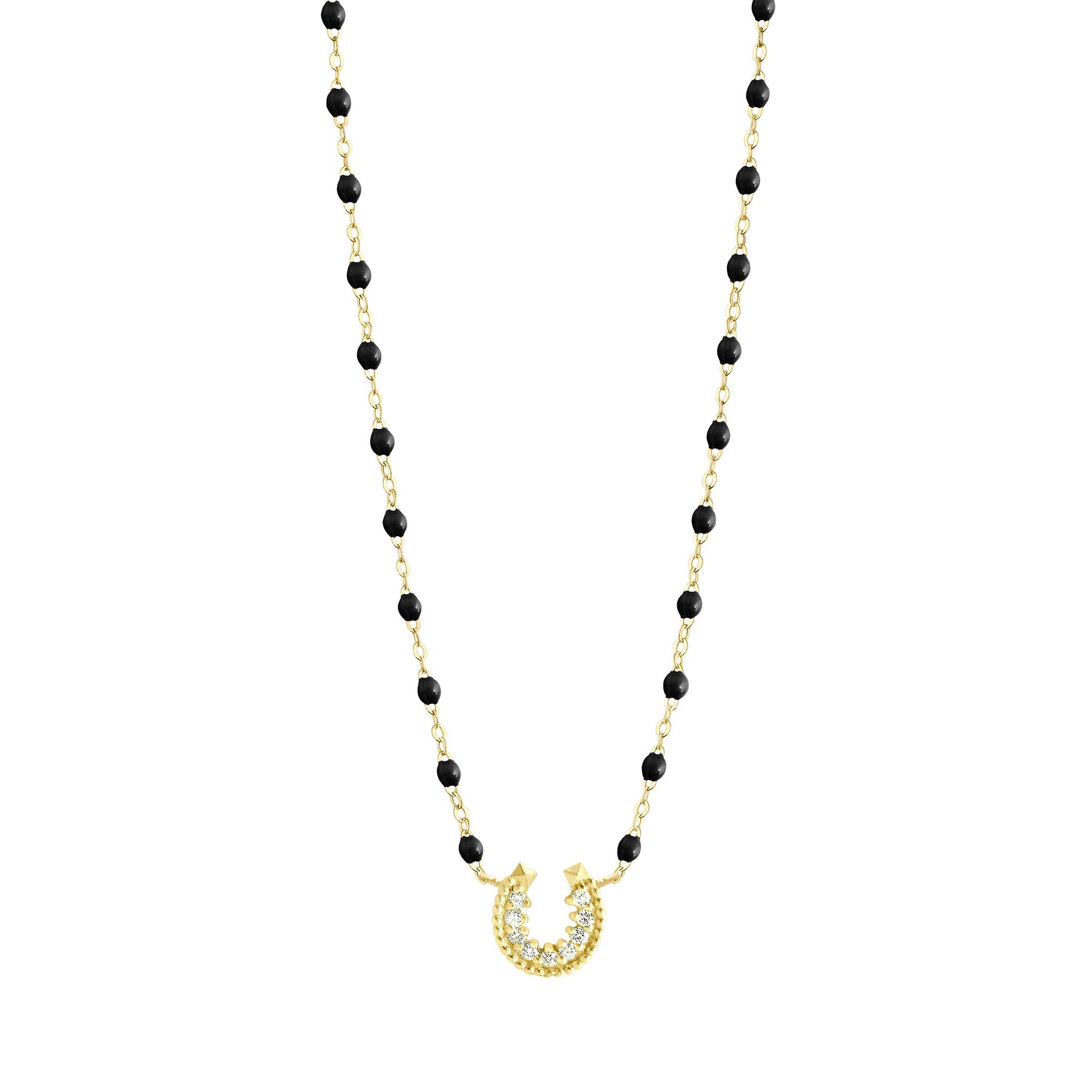 Collier noir Fer à cheval, diamants, or jaune, 42 cm