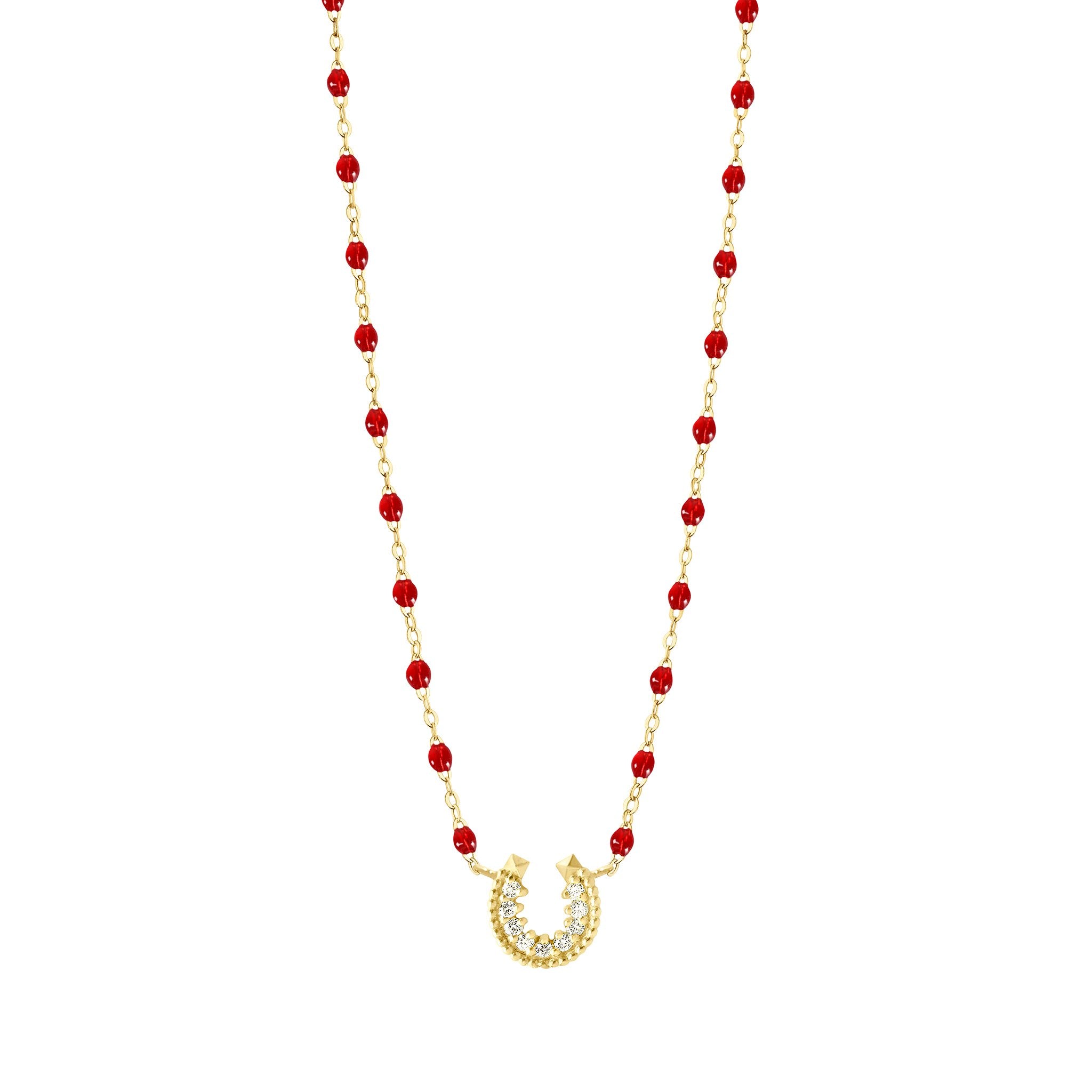 Collier rouge Fer à cheval, diamants, or jaune, 42 cm