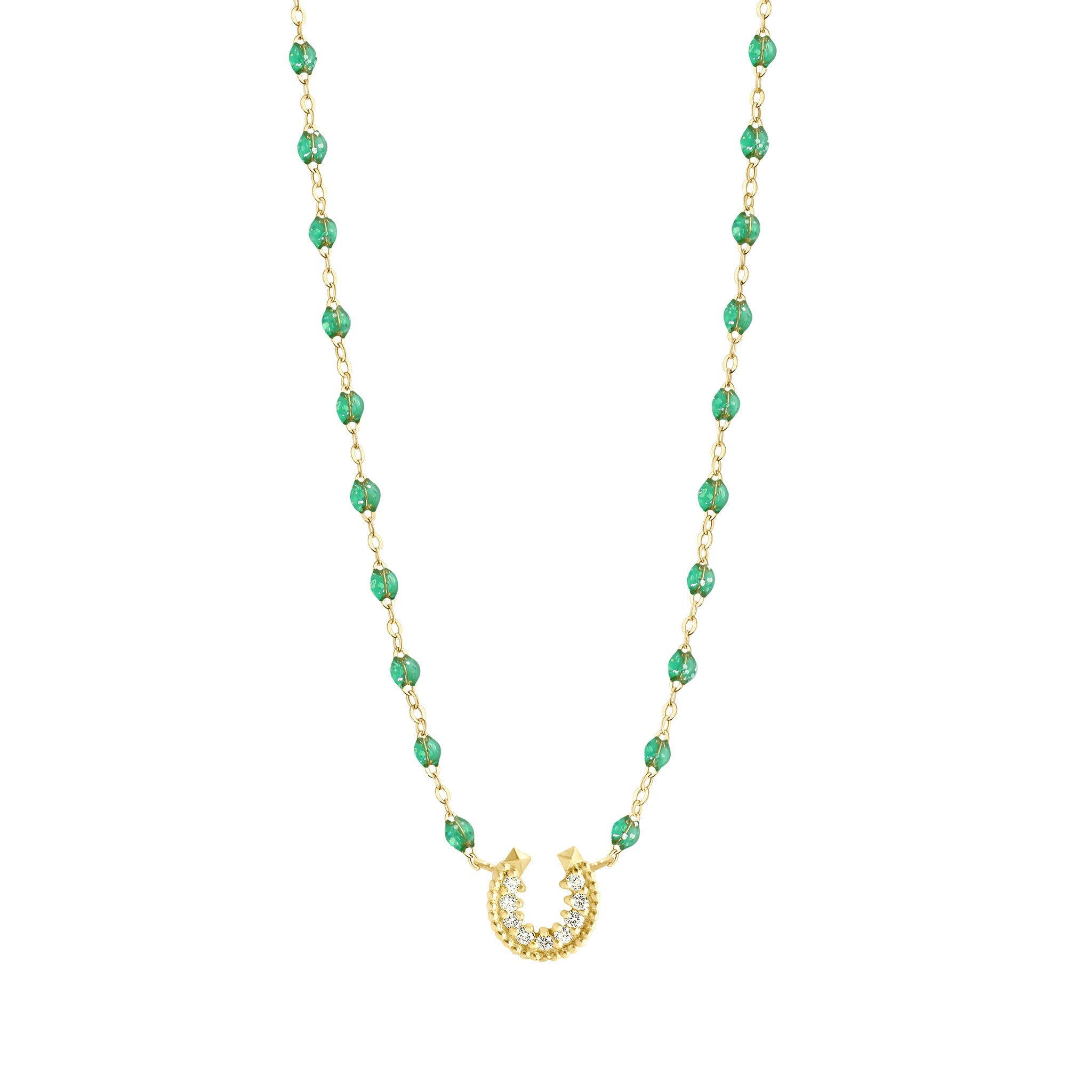 Collier menthe Fer à cheval, diamants, or jaune, 42 cm