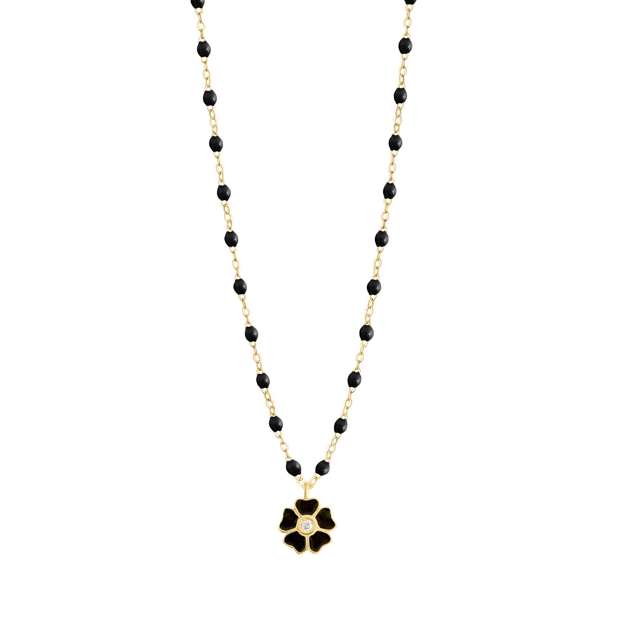 Collier noir Fleur, diamant, or jaune, 42 cm voyage Référence :  b1fl001j2042di -1