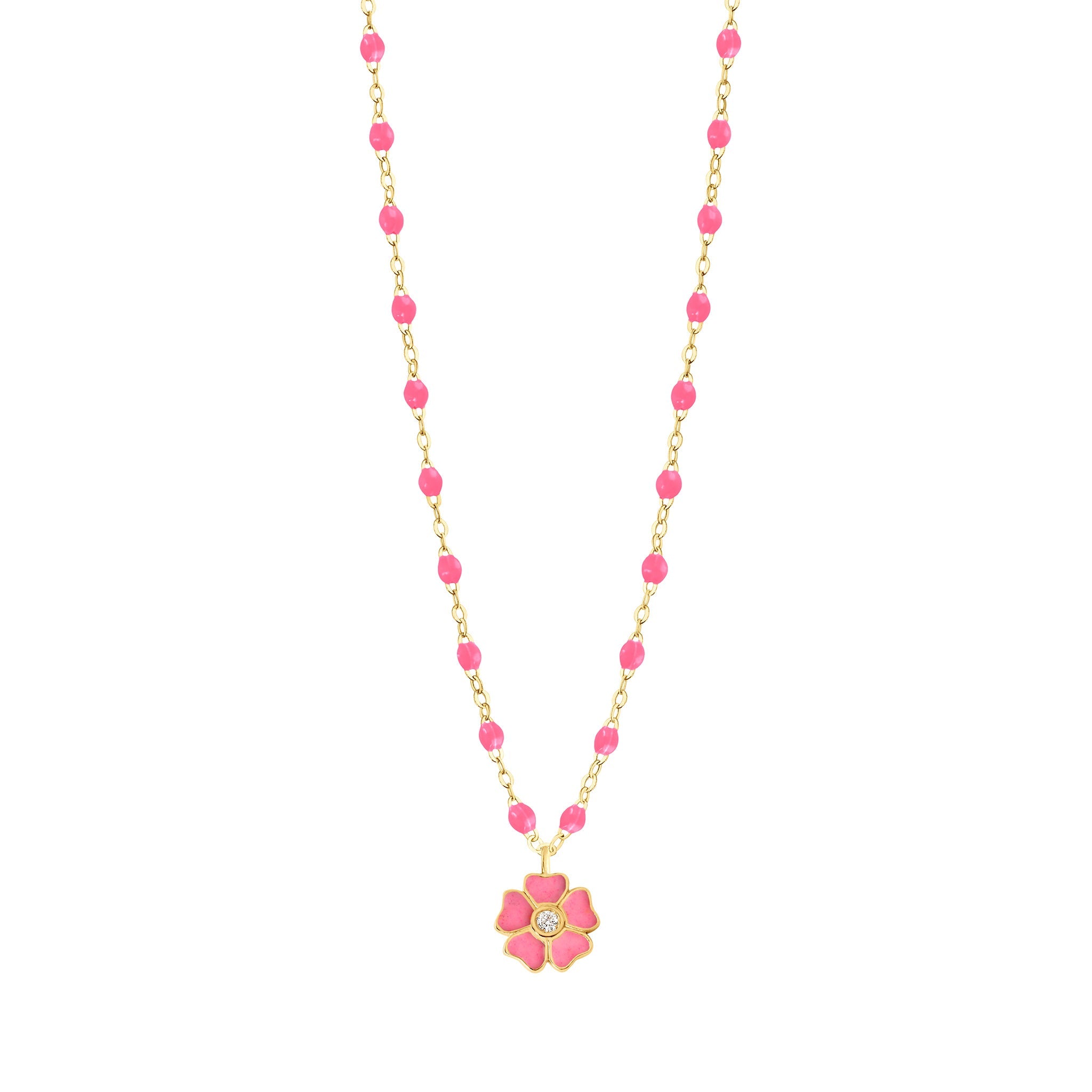 Collier rose fluo Fleur, diamant, or jaune, 42 cm voyage Référence :  b1fl001j2942di -1