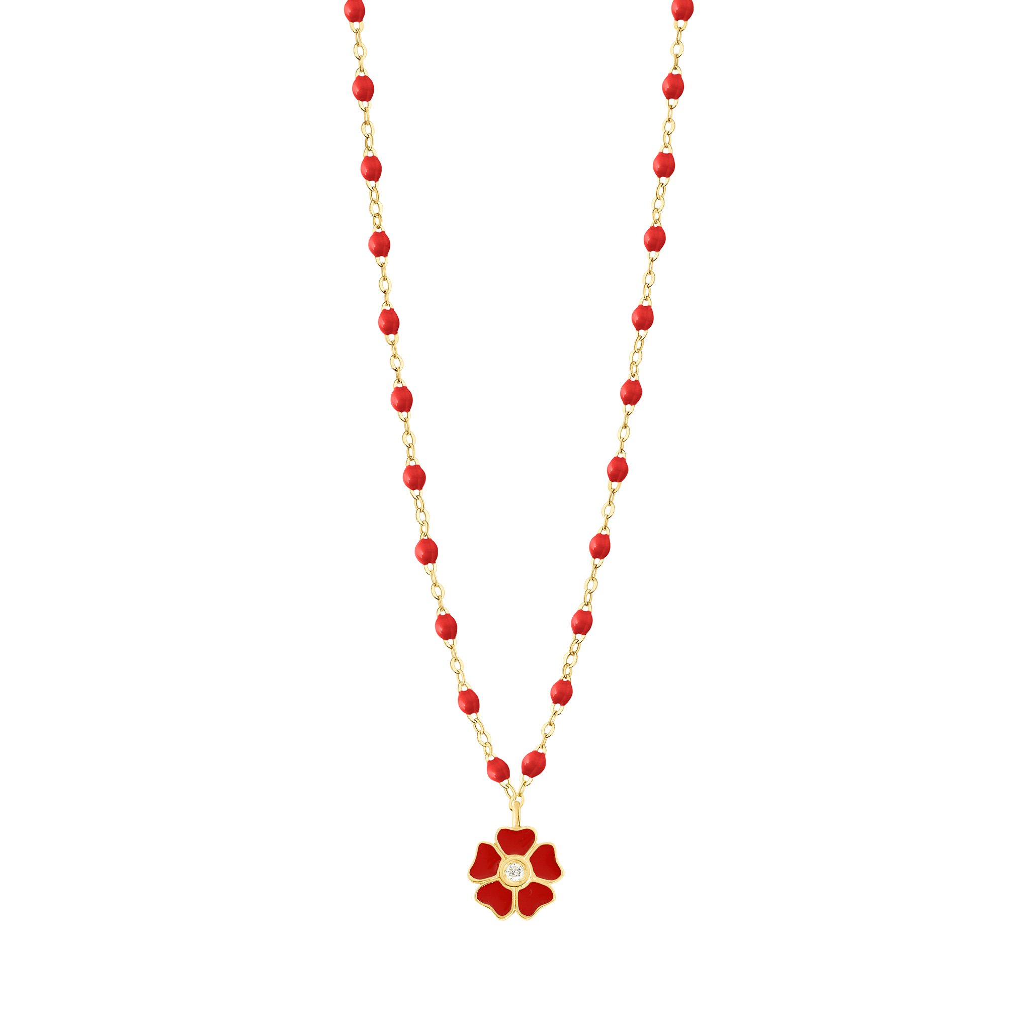 Collier coquelicot Fleur, diamant, or jaune, 42 cm