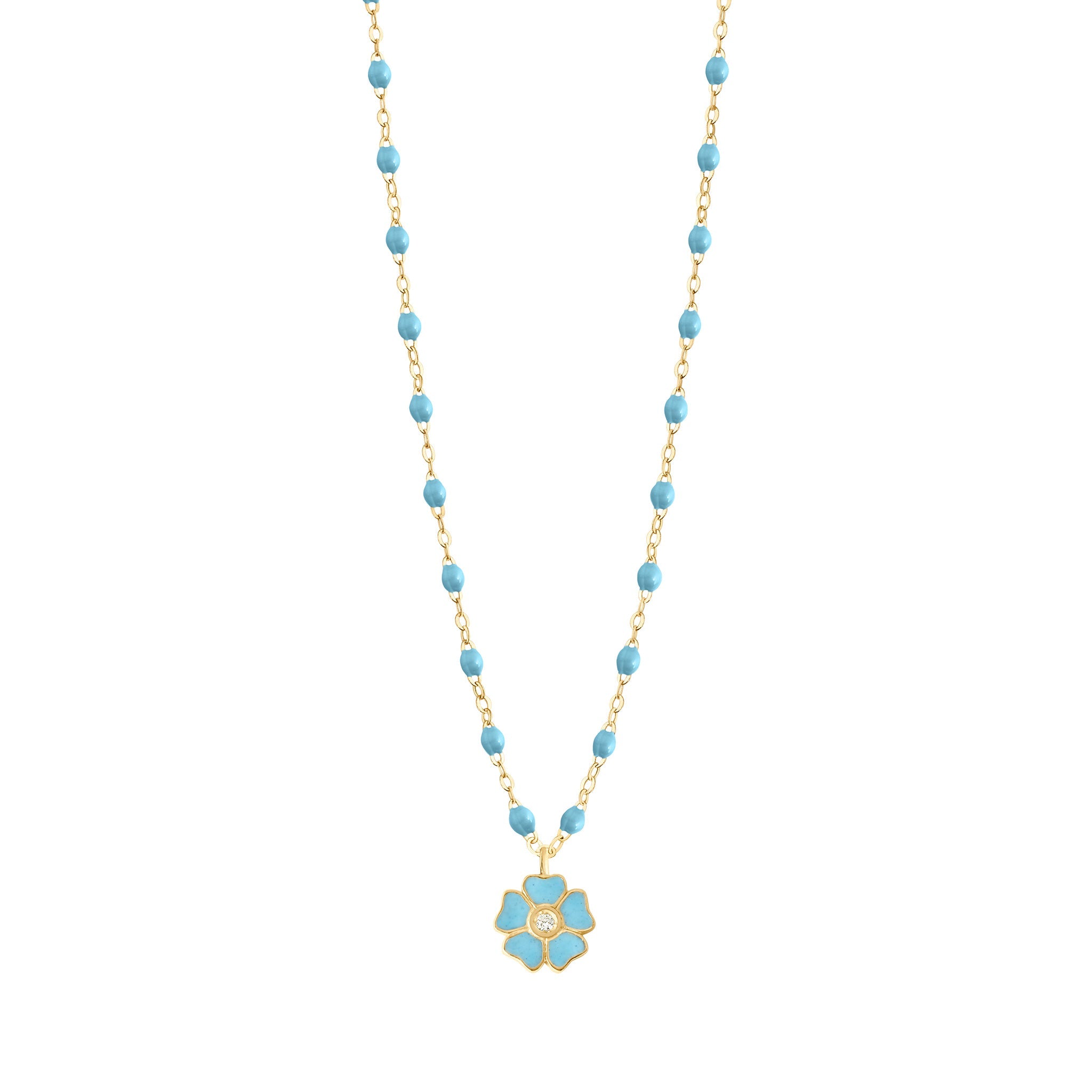 Collier turquoise Fleur, diamant, or jaune, 42 cm voyage Référence :  b1fl001j3442di -1