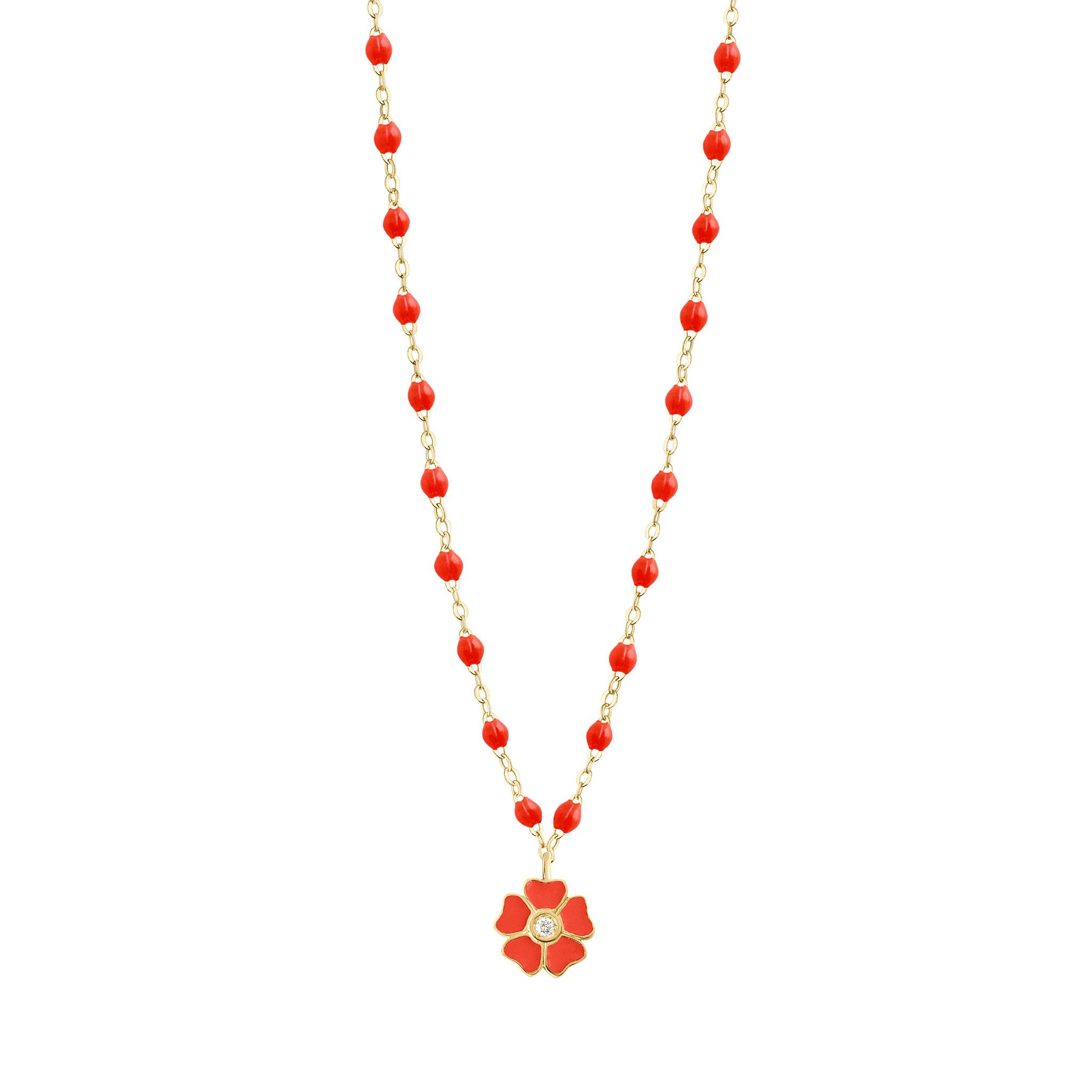 Collier corail Fleur, diamant, or jaune, 42 cm voyage Référence :  b1fl001j5842di -1